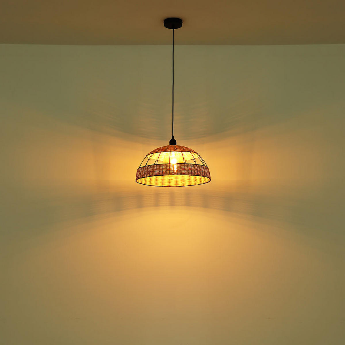 LED HÄNGELEUCHTE Rattan Braun Gitteroptik - Braun, Holz (40/40/120cm) - Globo Lighting
