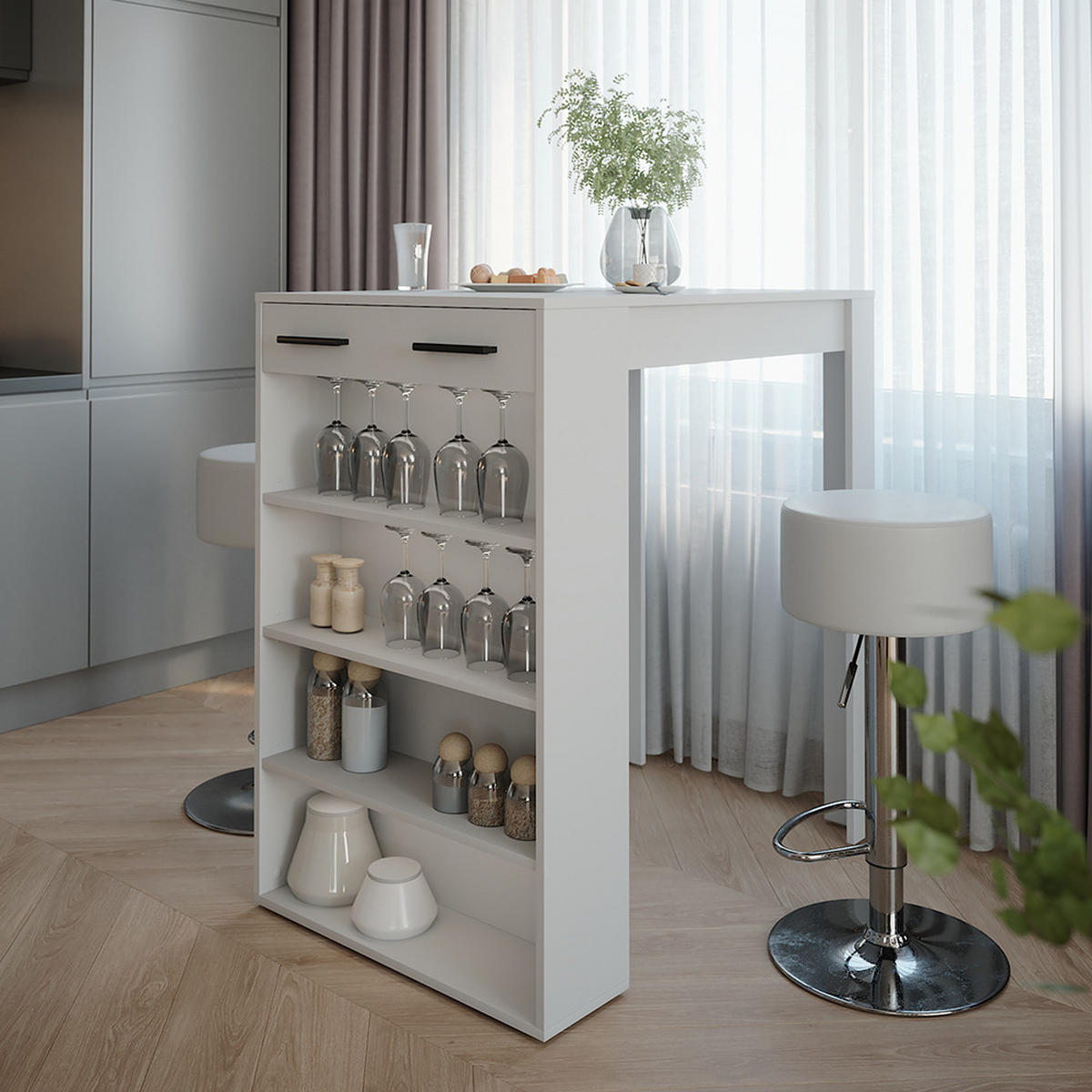 BARTISCH-SET Repose Weiß/Anthrazit 67 x 100 cm mit 2 Barhockern - Anthrazit/Weiß, Holzwerkstoff (100/67/106cm) - Vicco