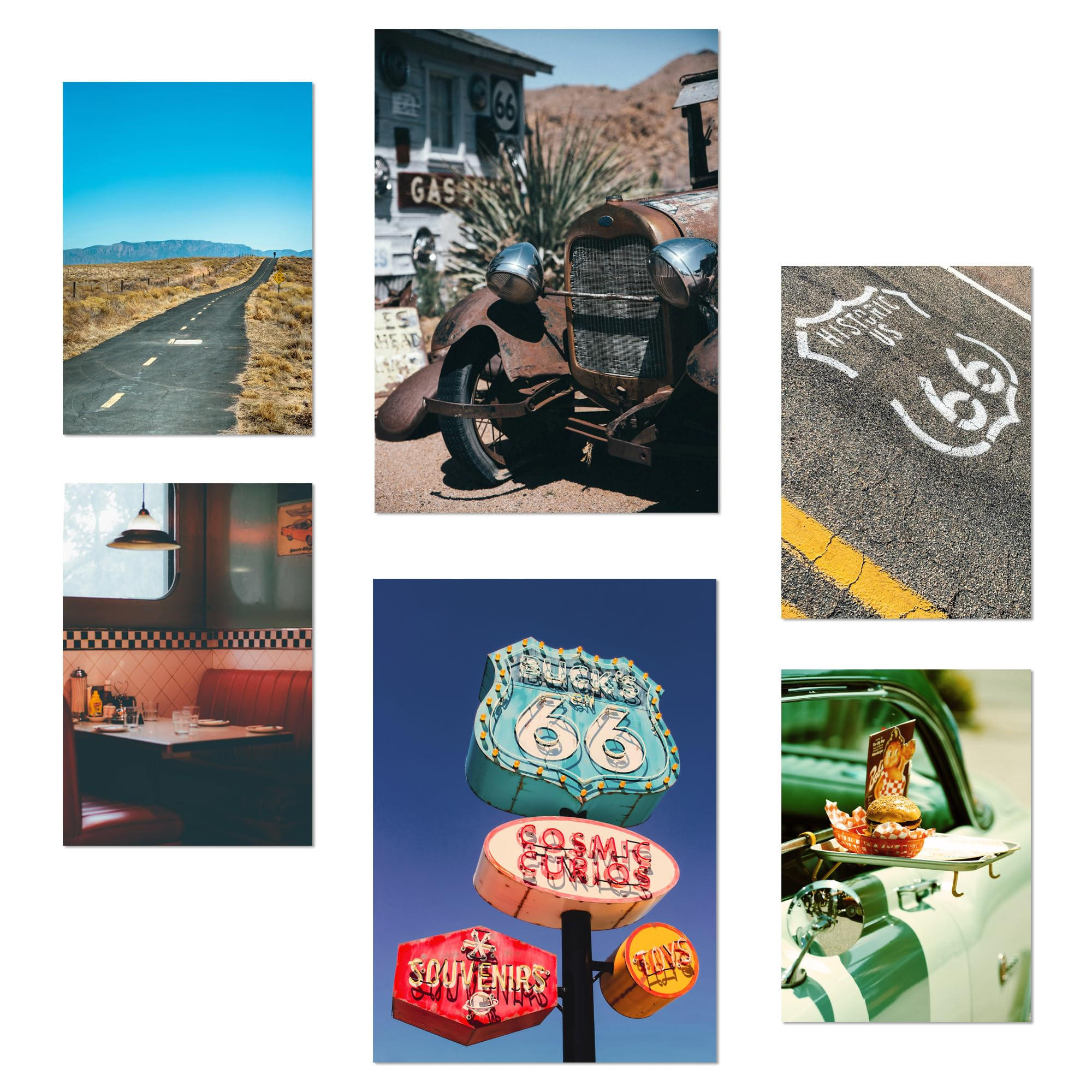 POSTER Set Mit 6 Route 66 Usa, Und Kultur A3 & A4 Rahmenlos - Klar, Papier (29/3cm) - Nacnic