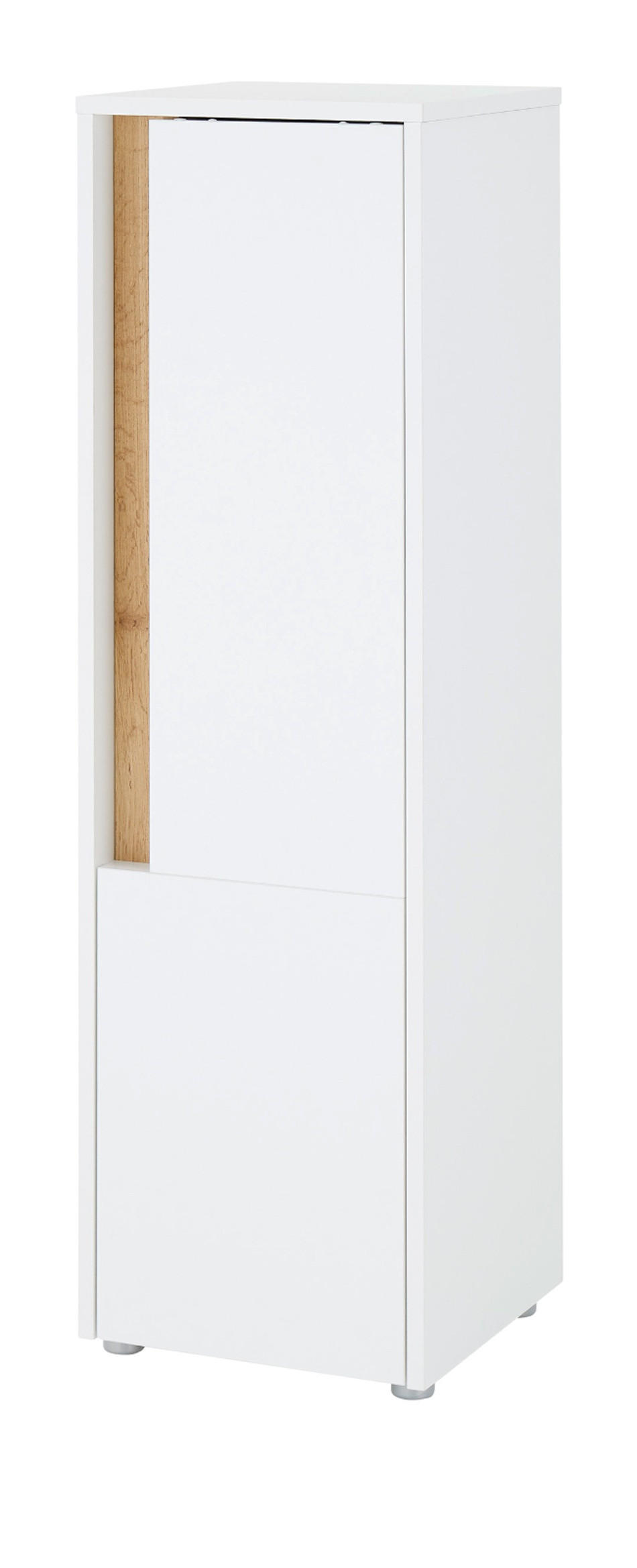 BAD-MIDISCHRANK weiß, Wotan Eiche, Badmöbel Kommode 34 x 114 cm - Silberfarben/Eiche Wotan, Holz/Holzwerkstoff (34/114/34cm) - Furn.Design