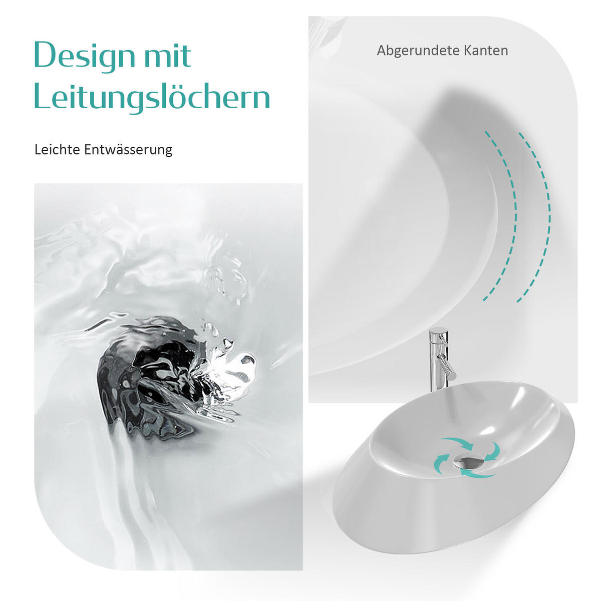 WASCHBECKEN Oval asymmetrisches Design Weiß 60/45/14,5 cm - Weiß Hochglanz, Keramik (45/14.5/60cm) - EMKE