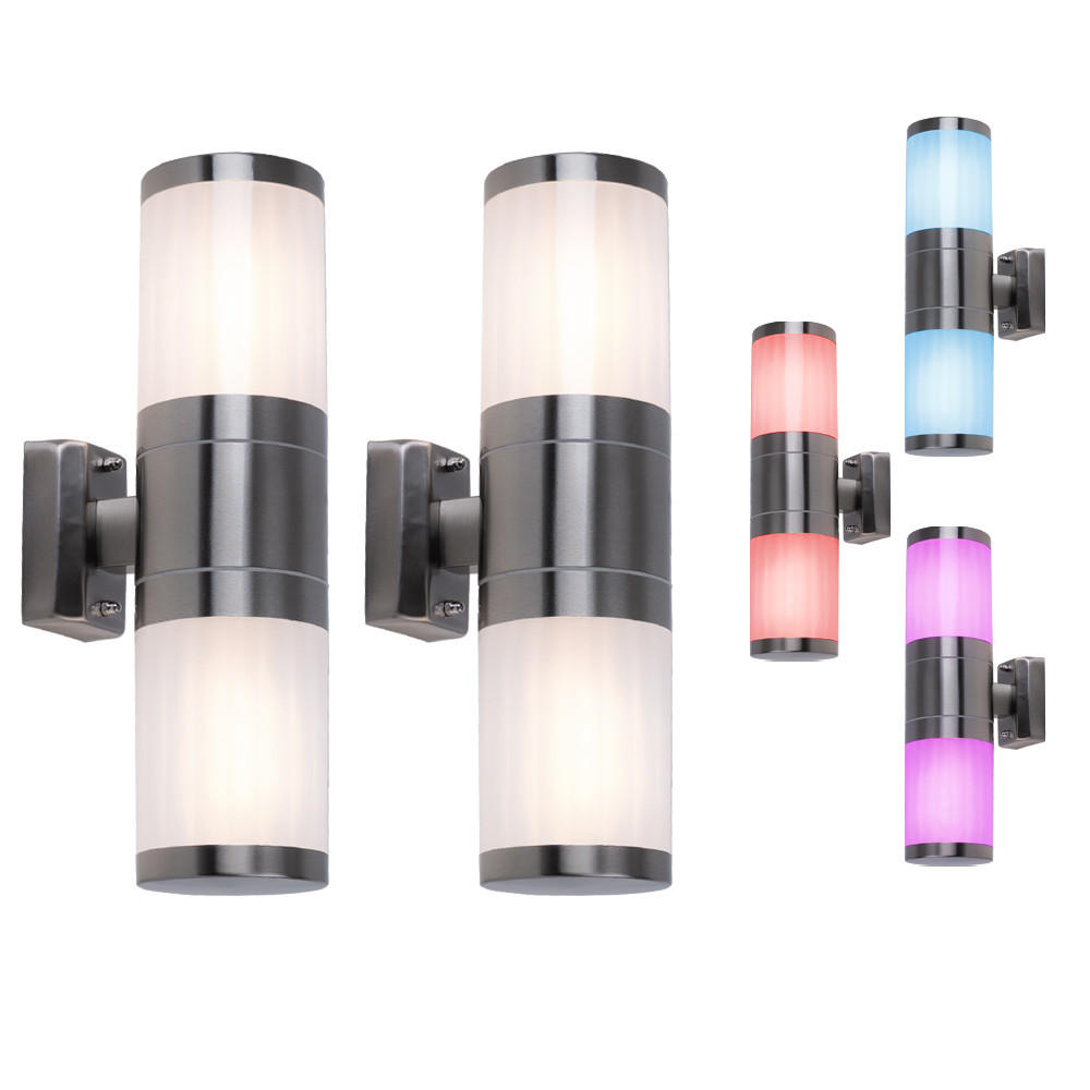 LED AUSSEN-WANDLEUCHTE Edelstahl Silber 2er Set - Silberfarben, Metall (15.5/38/15.5cm) - Globo Lighting
