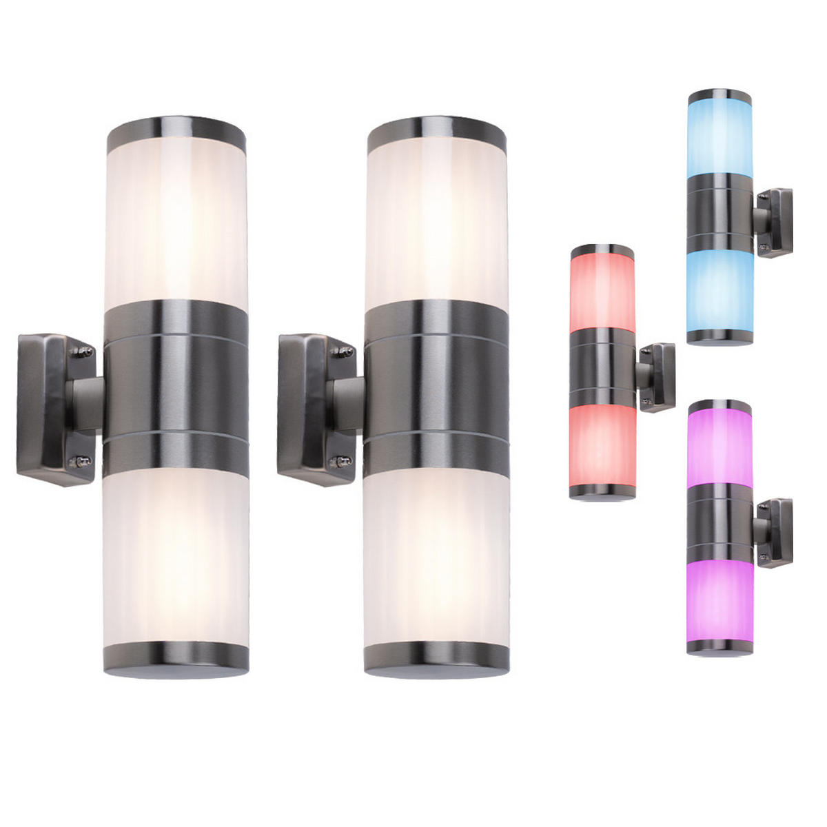 LED AUSSEN-WANDLEUCHTE Edelstahl Silber 2er Set - Silberfarben, Metall (15.5/38/15.5cm) - Globo Lighting