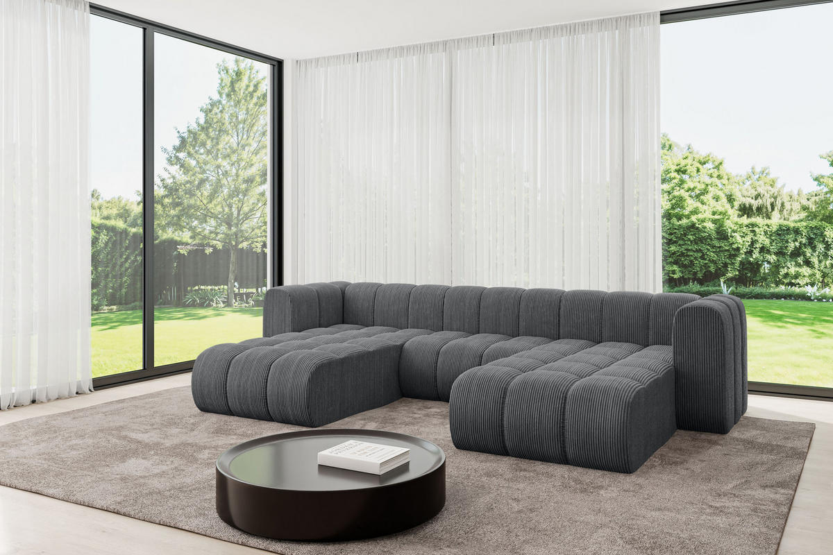 WOHNLANDSCHAFT modulares Sofa Joren-U1 - 319x177x70 cm Dunkelgrau - Dunkelgrau, Holzwerkstoff/Textil (319/70/177cm) - ALTDECOR