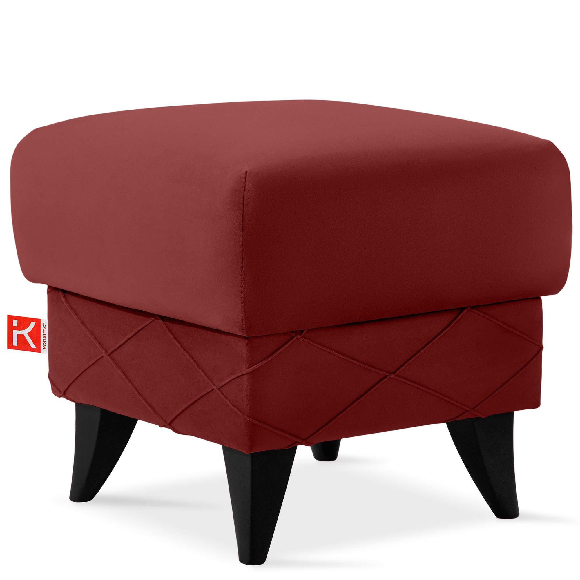 HOCKER GUSTAVO III Fußstütze, Velours, Bordeaux - Bordeaux, Holz/Holzwerkstoff (53/49/53cm) - KONSIMO®