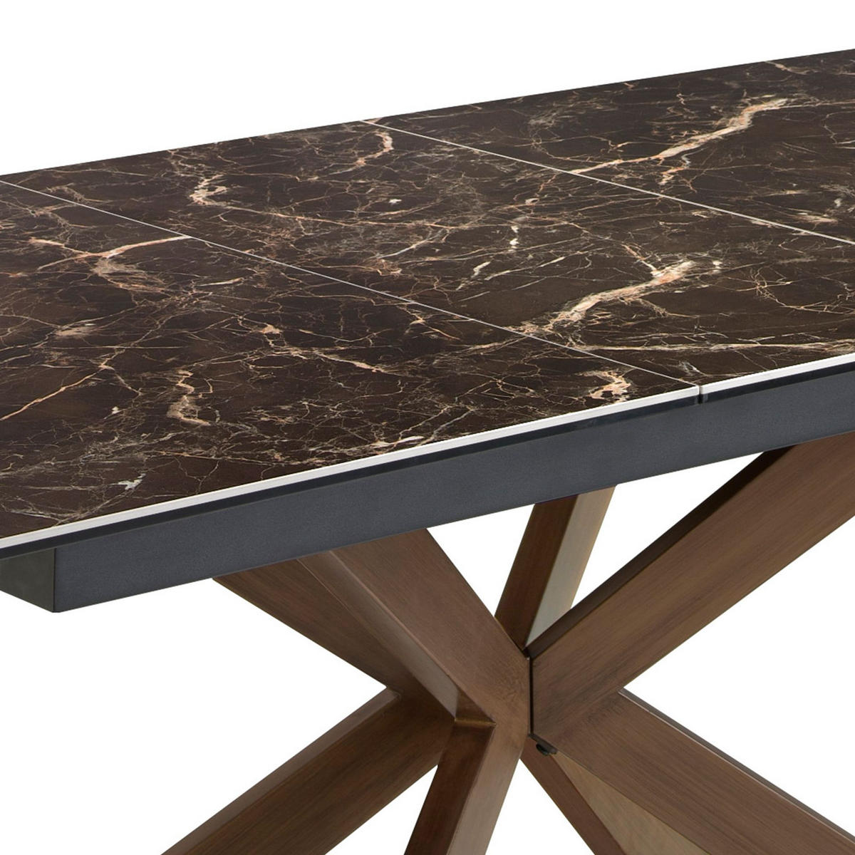 ESSTISCH Ausziehbarer Esstisch Rechteckig porzellanmarmor aus Stahl in Walnussoptik 160/90/76 cm - Walnussfarben/Braun, Stein (90/160/76cm) - ANGEL CERDA