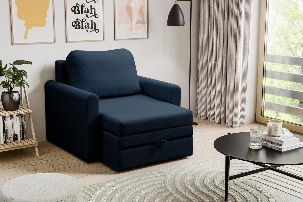 SCHLAFSESSEL Dejano Dunkelblau 75x196 cm - Schwarz/Dunkelblau, Holz/Textil (103/90/115cm) - Selsey
