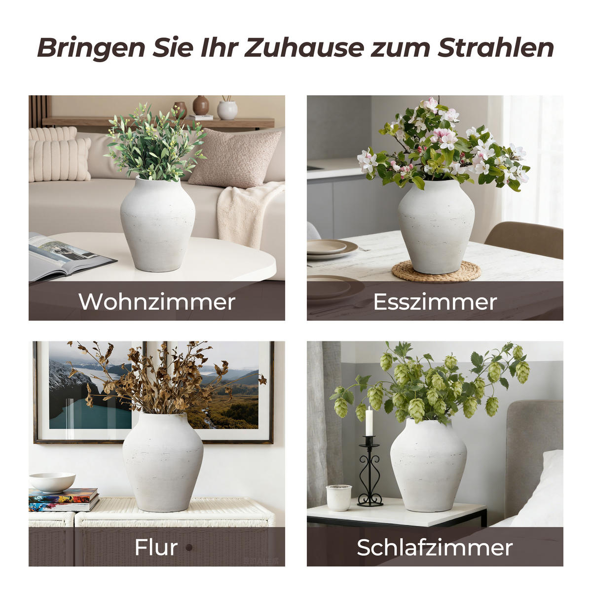 VASE Alba, 34 cm Hoch - Weiß, Naturmaterialien (34cm) - Hometopia