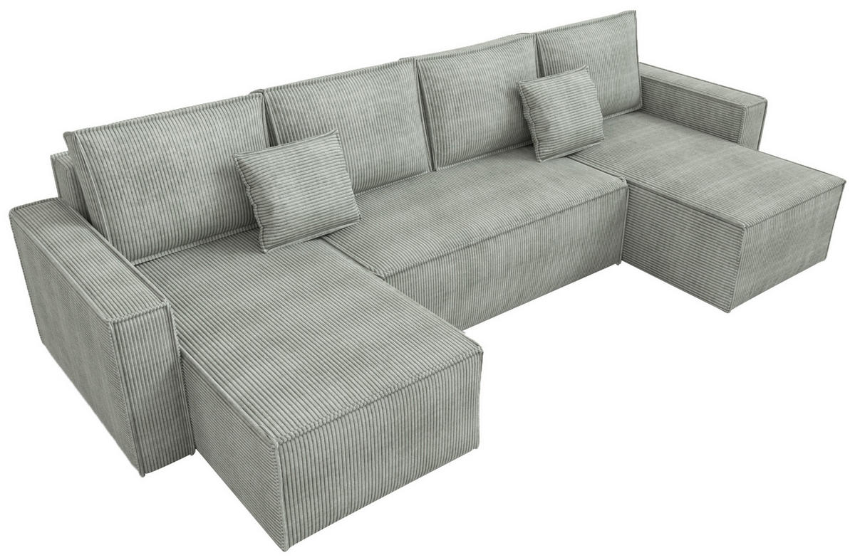 WOHNLANDSCHAFT Dexter U mit Schlaffunktion Grau Cord - Grau, Textil (310/80/141cm) - Bromarkt