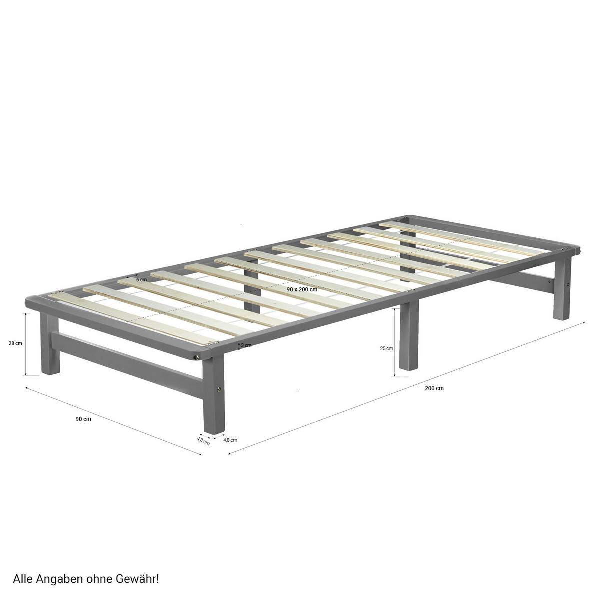 HOLZBETT Palettenbett 90/200 cm grau - Grau, Holz (90/200cm) - Homestyle4u