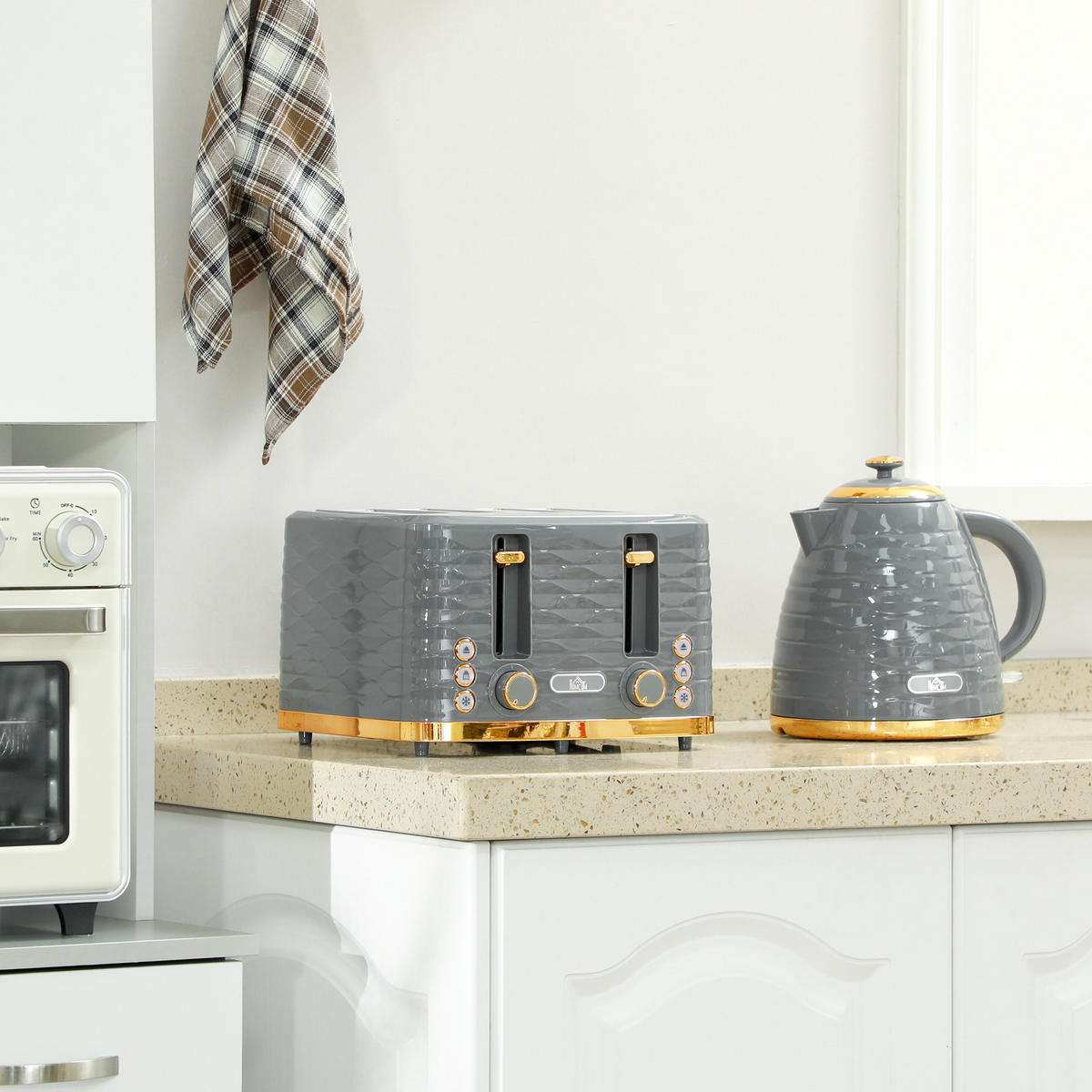 KOCHER-TOASTER-SET 2er Set Kunststoff Stahl Grau - Grau, Kunststoff (19.5/23.2/24.1cm) - HOMCOM