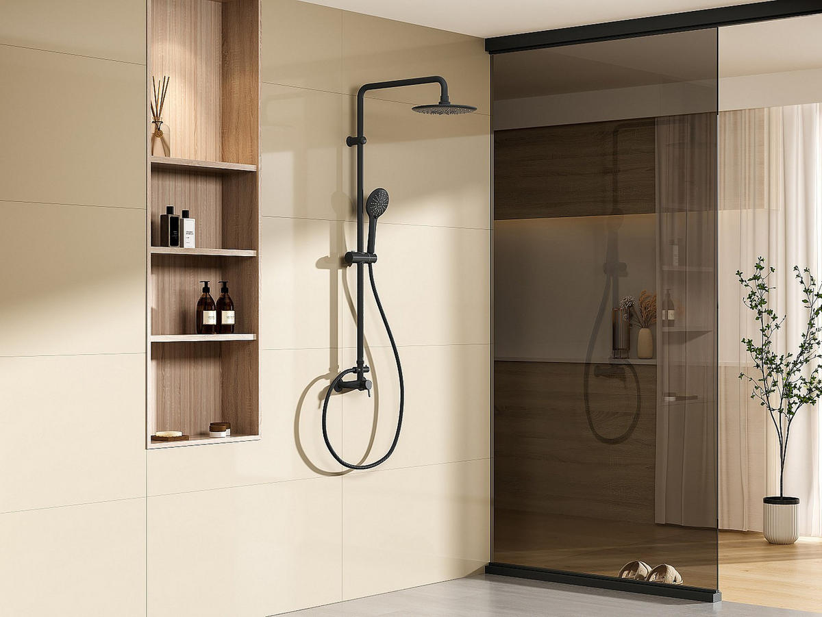 DUSCHSÄULE - Edelstahl - H. 127 cm - Mattschwarz - AITA - Schwarz, Metall (18.3/116/35.5cm) - Vente-Unique