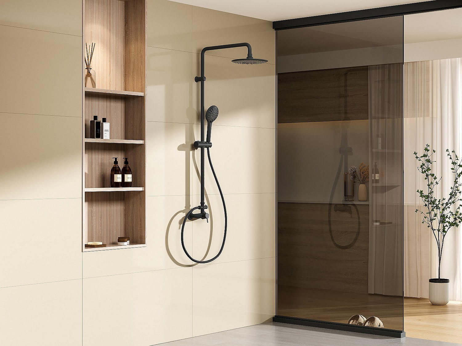 Thumbnail - Vente-Unique Einfache, Schwarz, Metall, Uni, 18.3x116x35.5 cm, Badezimmer, Baden & Duschen, Duscharmaturen