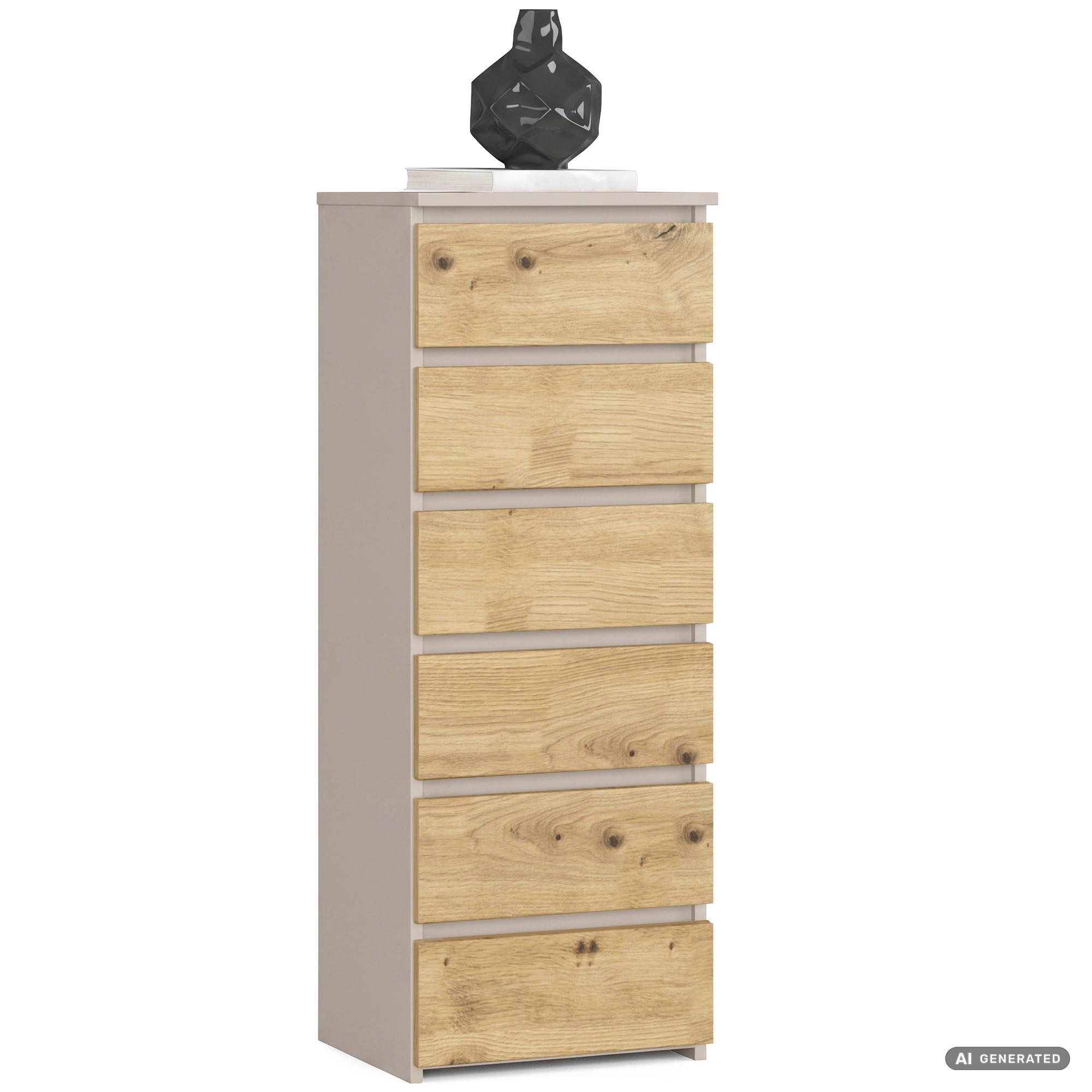 KOMMODE CL6 Kaschmir 40 cm 6 Schubladen Front Artisan-Eiche B40xH109xT35 cm - Beige/Braun, Holzwerkstoff (40/109/35cm) - Akord