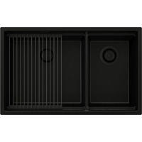 SPÜLBECKEN Praga Slim Duo, 2-er set Alles Schwarz 76/47 cm 2 Becken + Ablauf-Set + Aufrollbare Abtropffläche ab 80er Unterschrank - Schwarz, Kunststoff (76/20/47cm) - Primagran