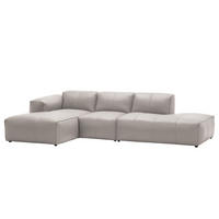 ECKSOFA mit Chaiselongue - Hellgrau/Schwarz, Leder/Kunststoff (290/173cm) - home24