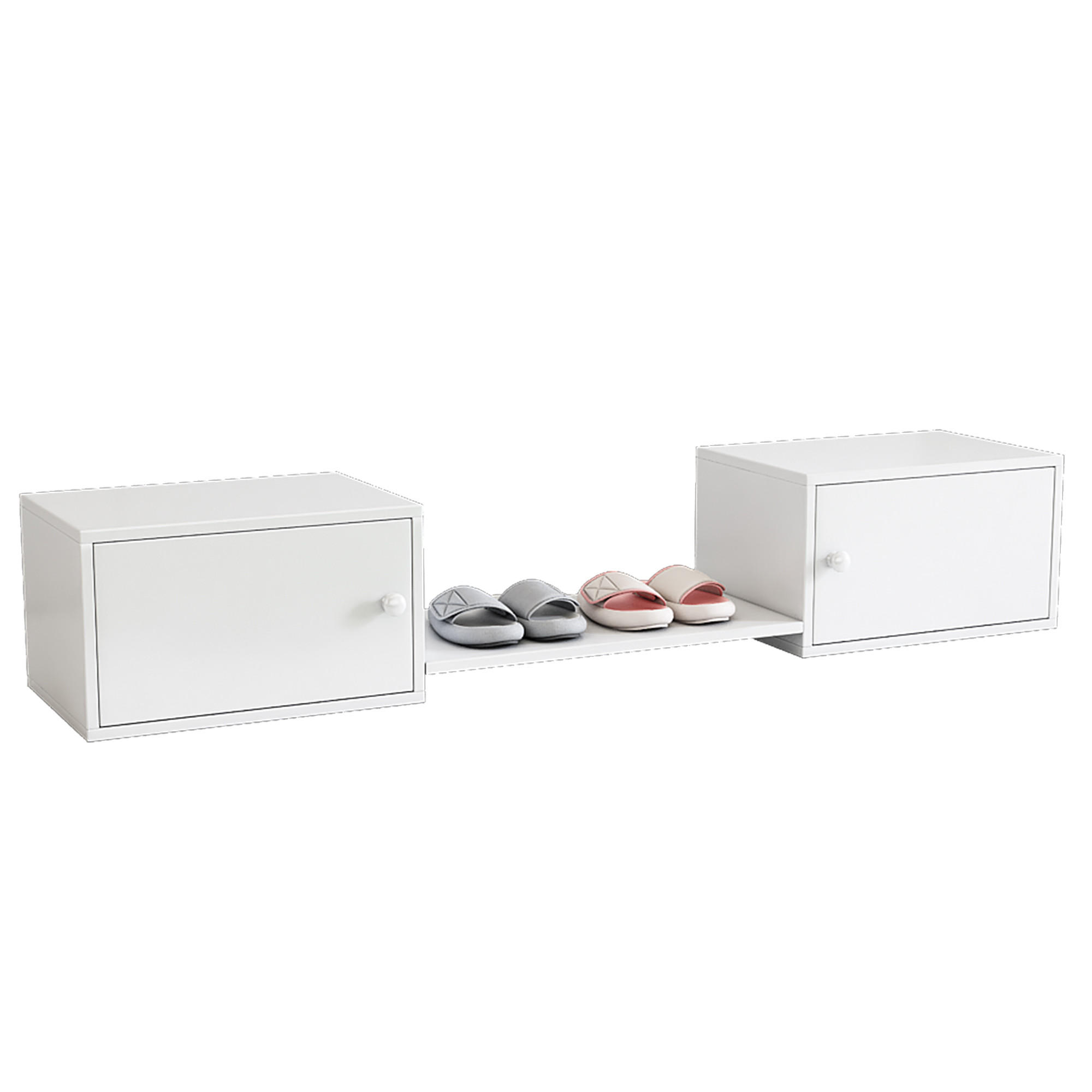 SCHUHSCHRANK Sitzbank Schuhschrank MDF Kiefernholz Doppeltür Stauraum Bank 189/40/34,5 - Weiß, Holzwerkstoff (189/34.5/40cm) - EVRYAE