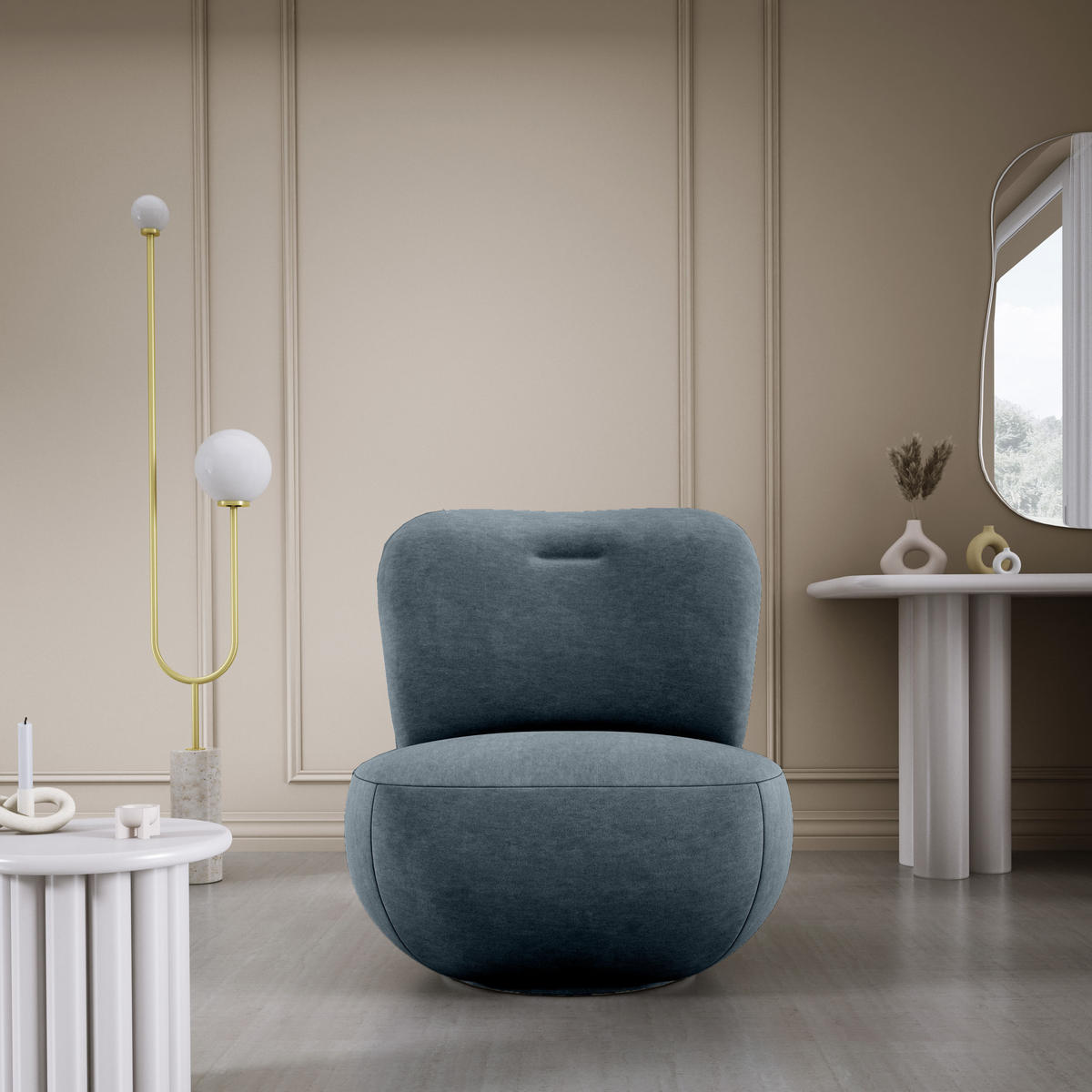 DREHSESSEL LUIS, Freistehend, Sitz drehbar 360°, 39x82x56 cm, NAVY - Blaugrau, Holz/Textil (82/72/66cm) - DomoHome