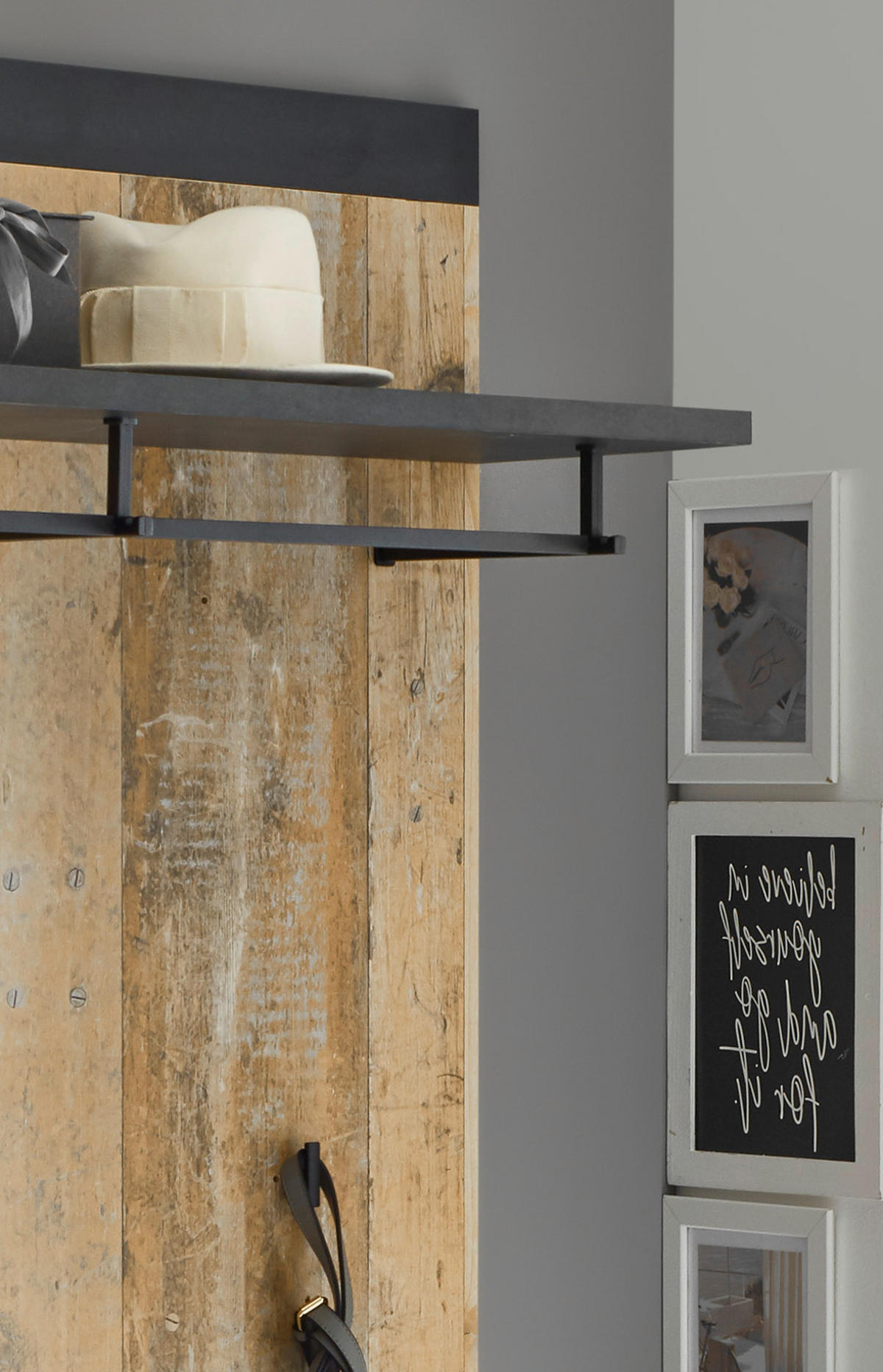 GARDEROBENPANEEL Used Wood hell, anthrazit, Wandgarderobe 92 x 100 cm - Eichefarben/Anthrazit, Holzwerkstoff (92/100/26cm) - Furn.Design