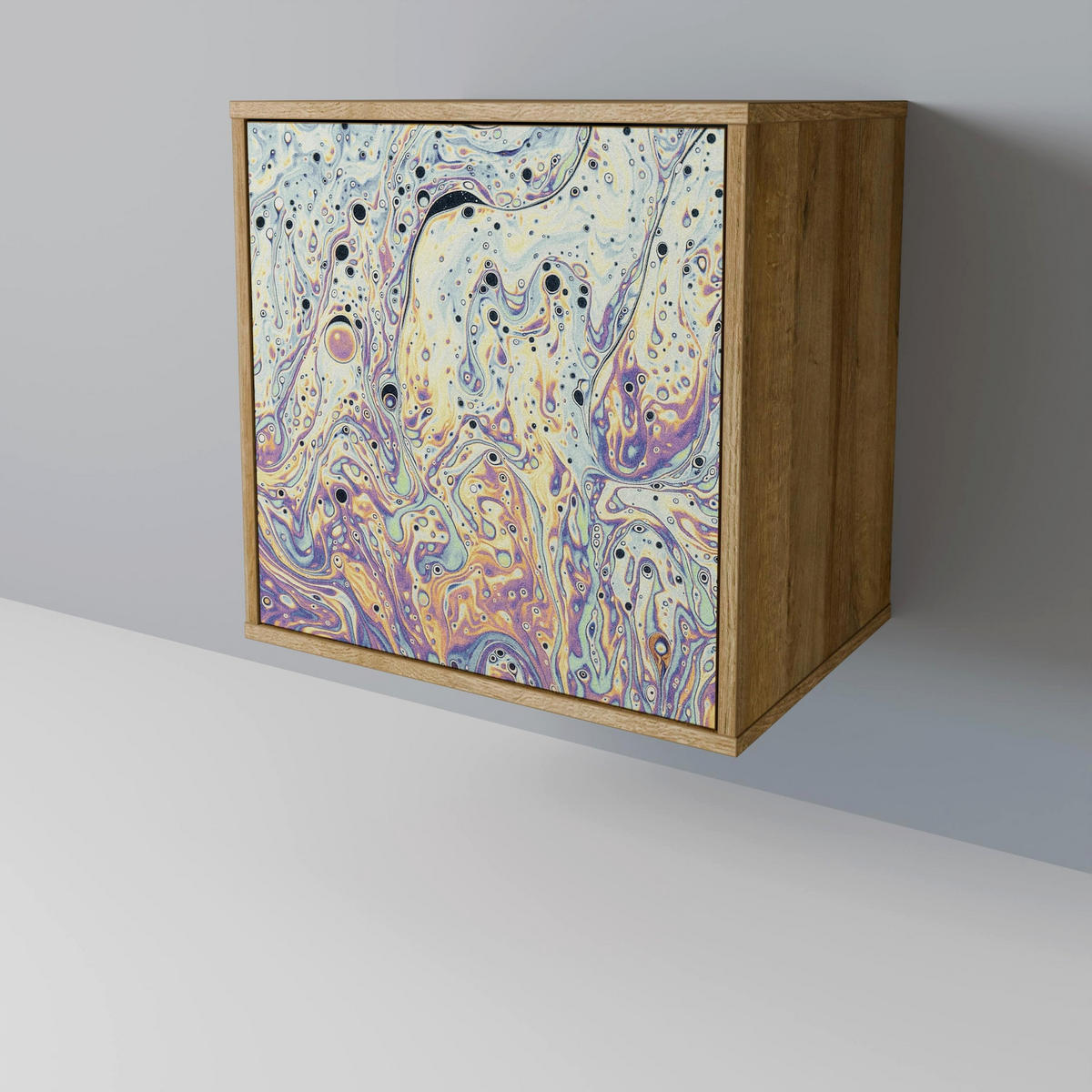 SIDEBOARD MOSAIC OF COLORS, Eichefarben, 57,5x42x72,5 cm, Schwarze Metallfüße - Eichefarben/Multicolor, Holzwerkstoff/Metall (57.5/72.5/42cm) - SpaceRebels