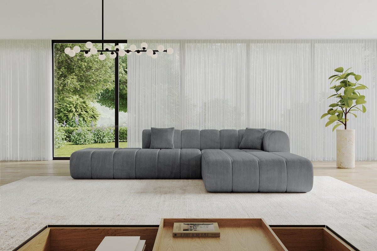 ROHOVÁ SEDAČKA s otomanem, pravá BILA-L 289x176x71 Tmavě šedá Manšestr - černá/tmavě šedá, kompozitní dřevo/textil (289/176cm) - ALTDECOR