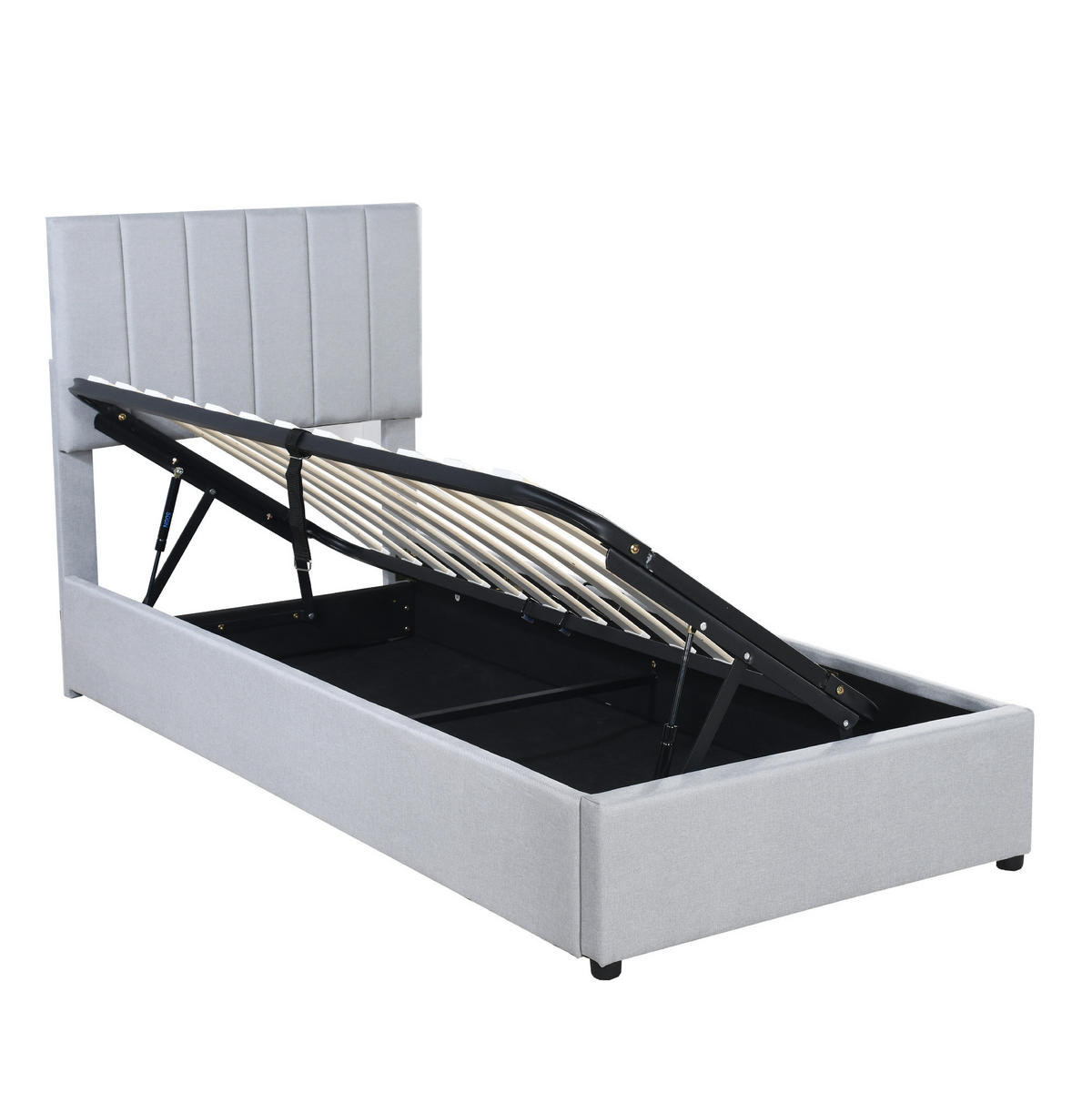 KINDERBETT 90/200 cm mit hydraulischem Bettkasten und verstellbarem Kopfteil, Grau - Grau, Textil (90/200cm) - Redom