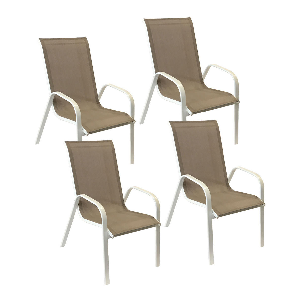GARTENSTÜHLE Marbella Taupe und weiß 4er-Set - Braun, Kunststoff (56.5/92.5/76cm) - Happy Garden