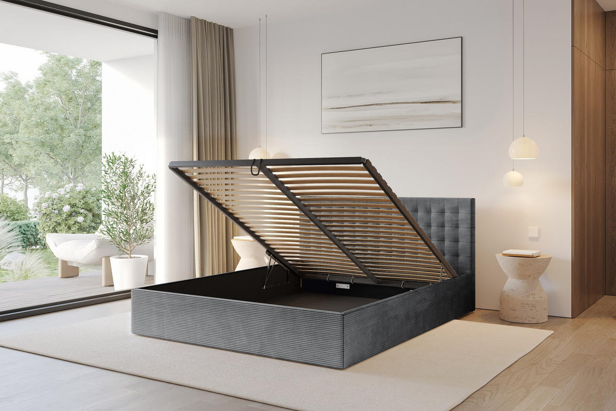 POLSTERBETT mit Bettkasten und Lattenrost, Boxbett ohne Matratze - PARI 180x200 Dunkelgrau - Anthrazit, Holzwerkstoff/Textil (180/200cm) - ALTDECOR