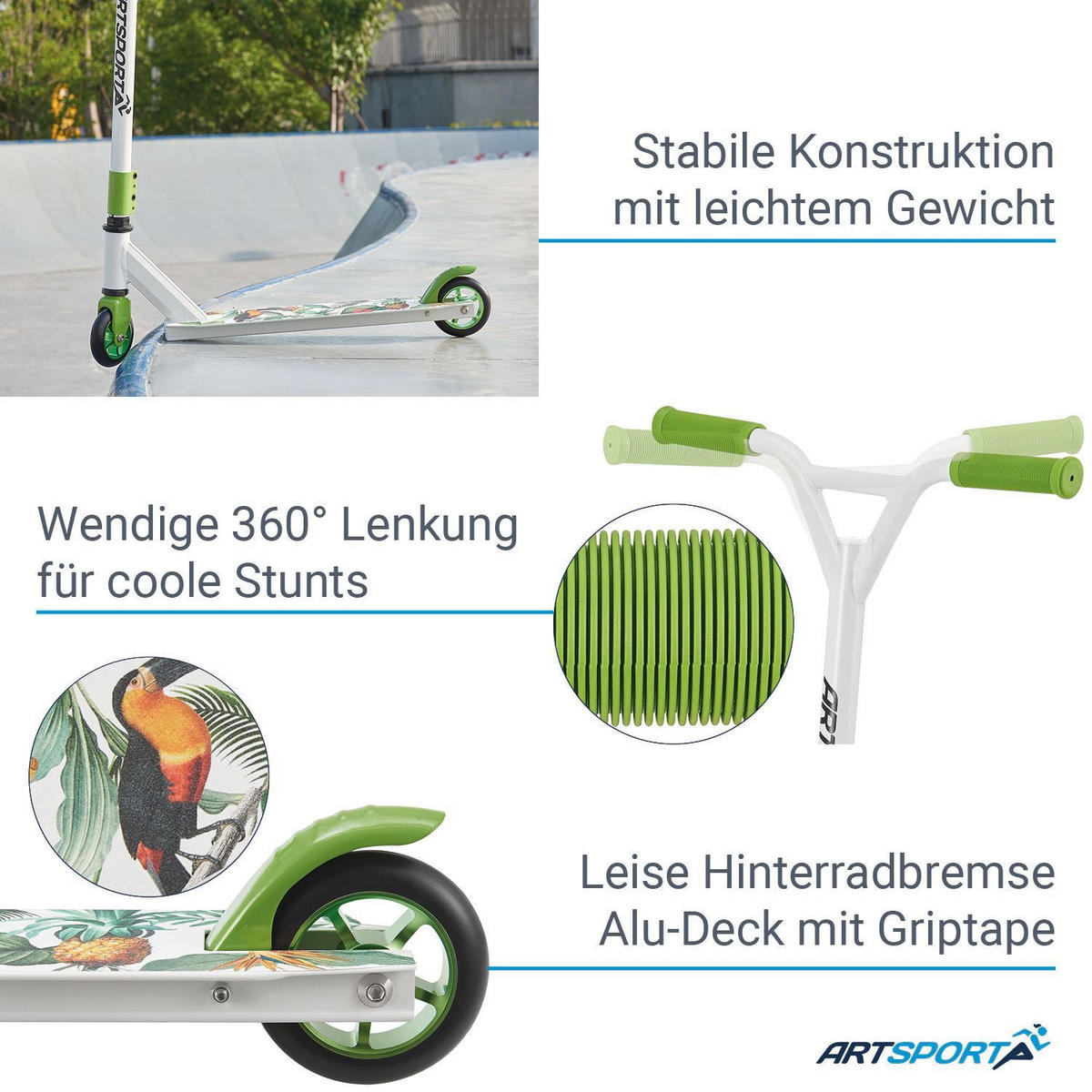 STUNTSCOOTER Hawaiana - Grün, Metall (66/47/84cm) - Artsport