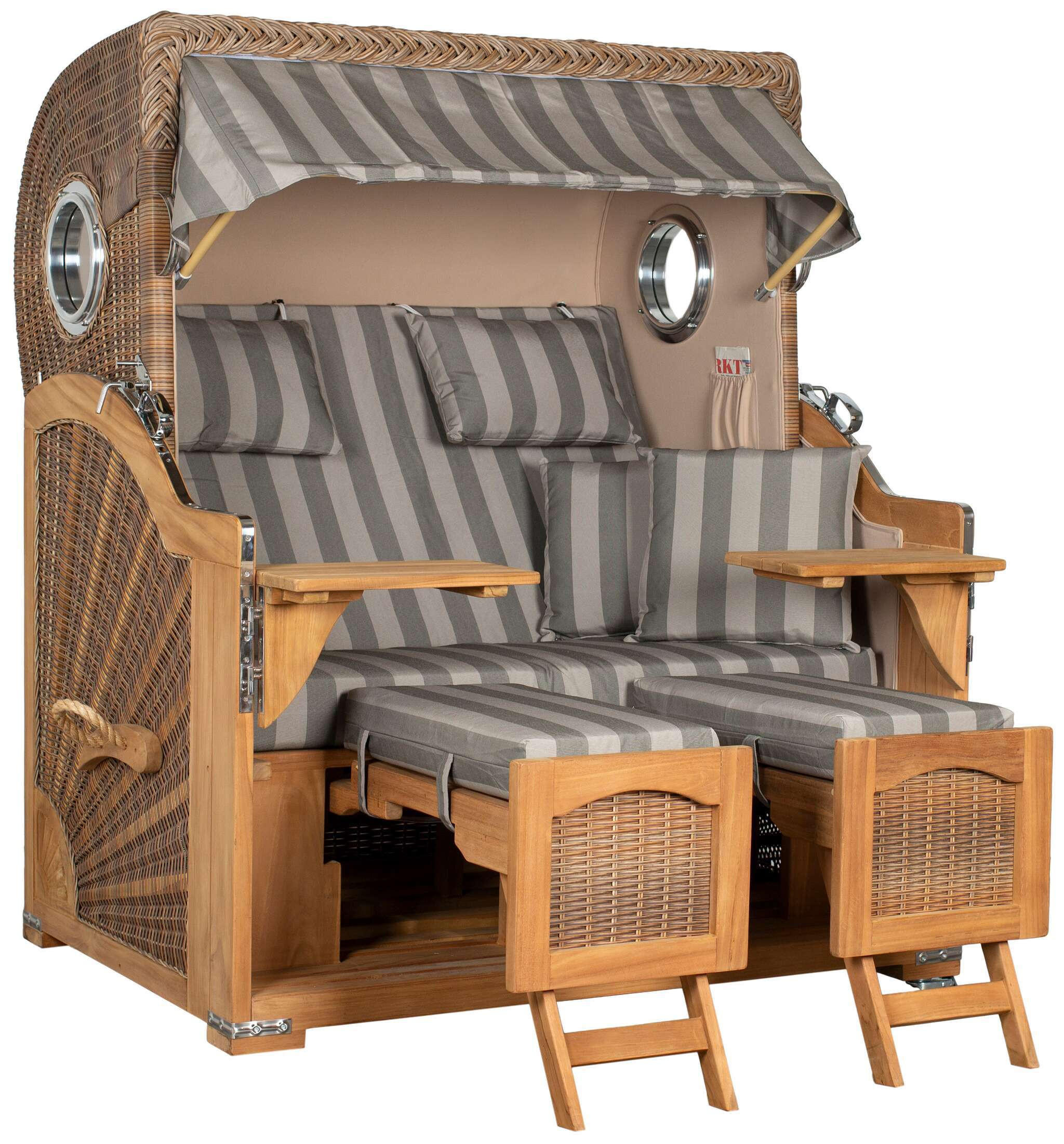 STRANDKORB XXL Düne Grande Teak Banana - Braun/Grau, Metall (142/170/95cm) - Mr. Deko