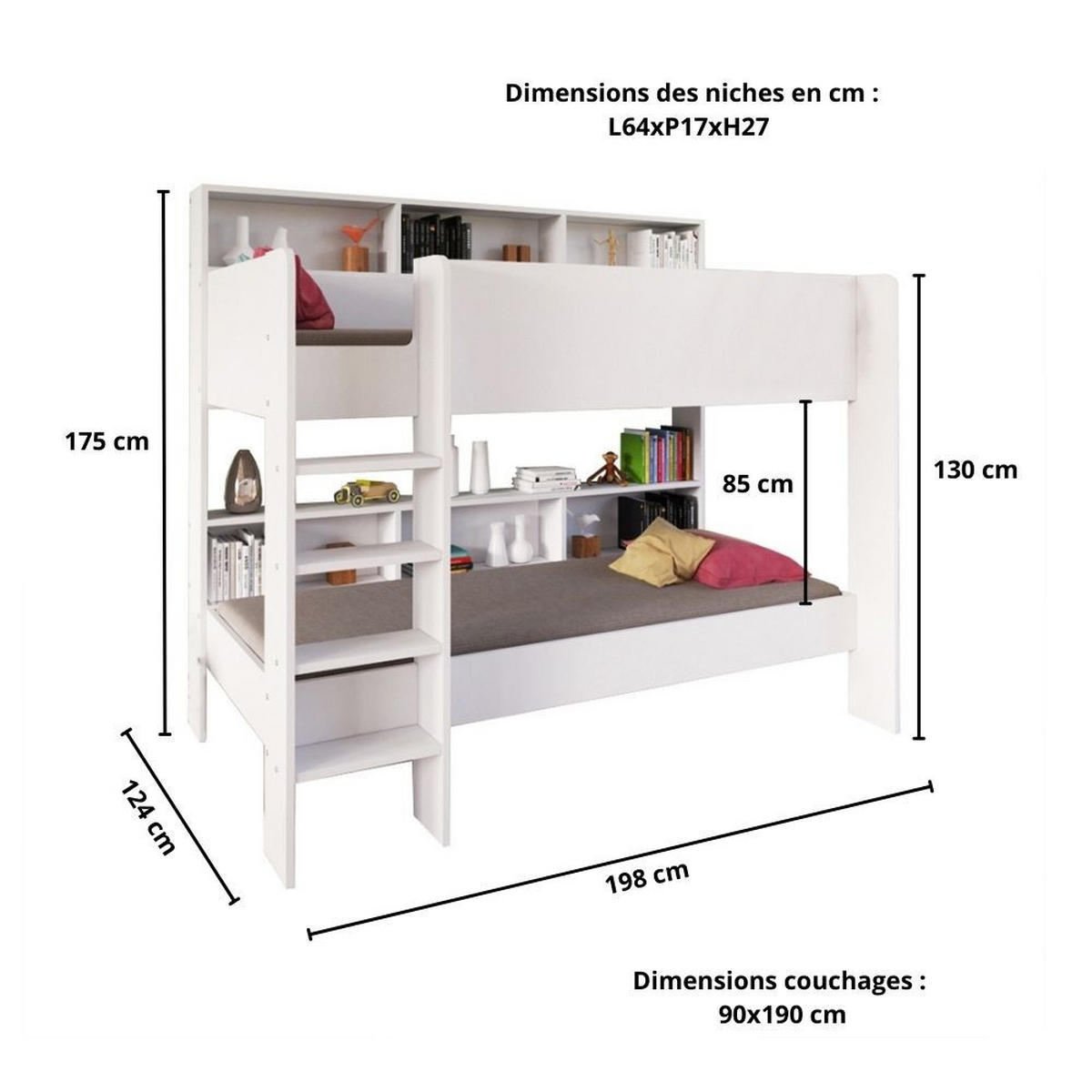 ETAGENBETT LUCKY / Kinderbett 90x190+2 Lattenrosten+ Ablage/ Weiß - Weiß, Holz (90/190cm) - Weber Industries