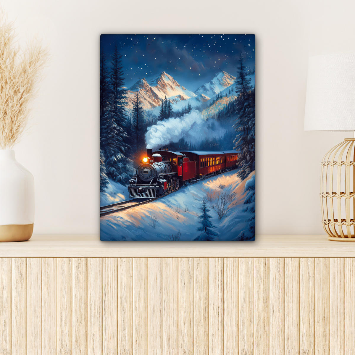 LEINWANDBILD Zug - Weihnachten - Schnee - Weihnachtszug 30x40 cm - Anthrazit, Textil (30/40cm) - MuchoWow