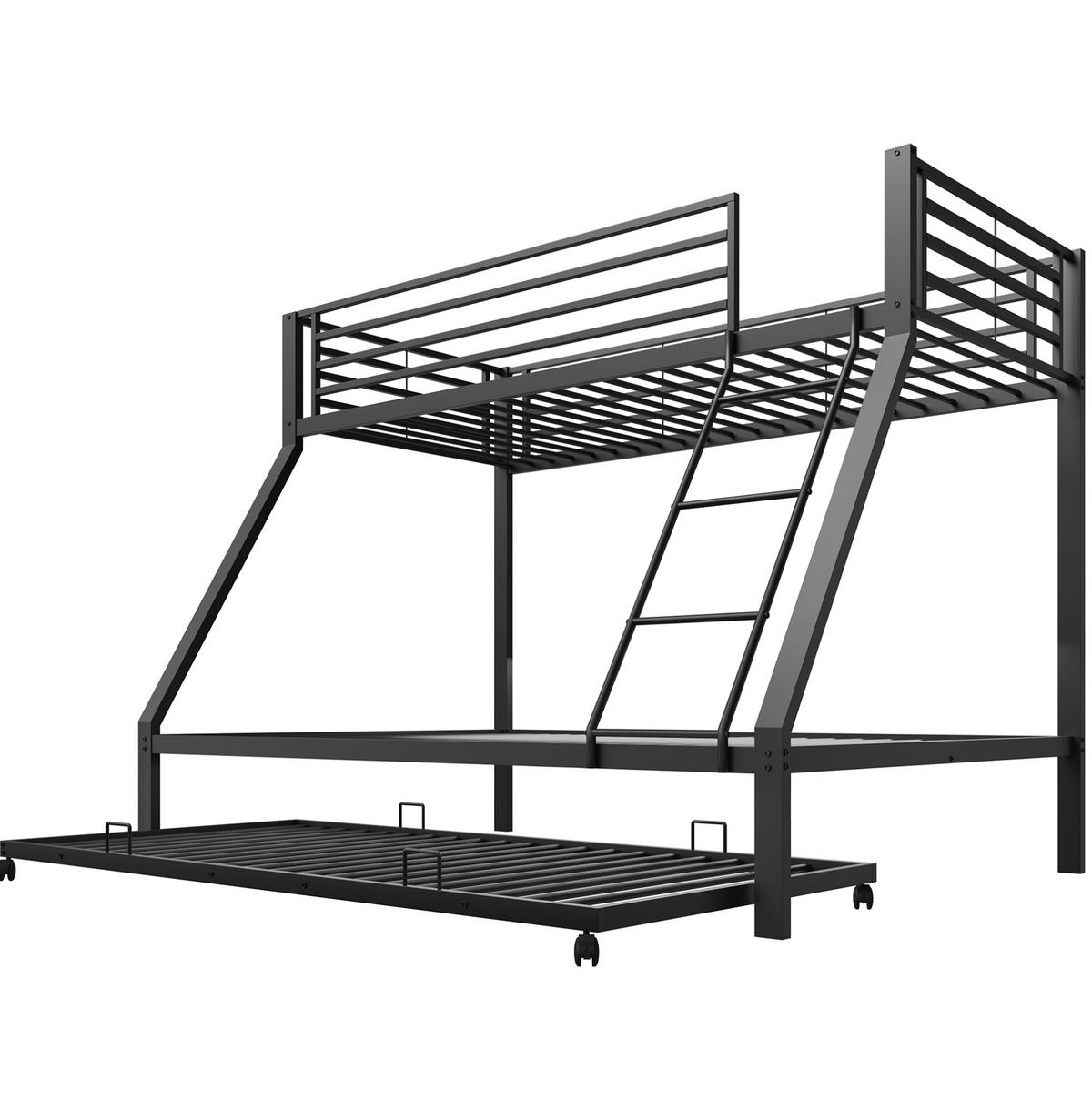 ETAGENBETT 90x200 und 140x200 cm in Schwarz mit Ausziehbett und Schrägleiter - Schwarz, Metall (140/200cm) - IVMEU