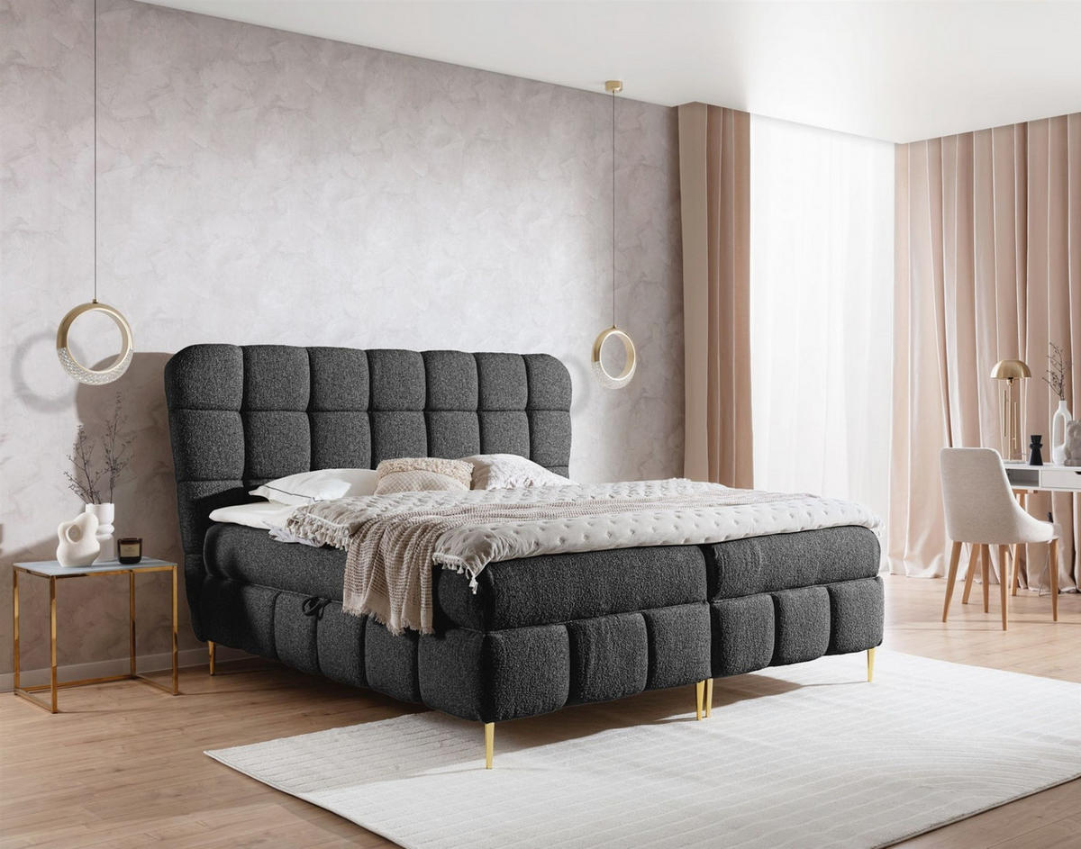 BOXBETT Grazia In Corbett - Schwarz, Holzwerkstoff/Textil (160/200cm) - Fun Möbel