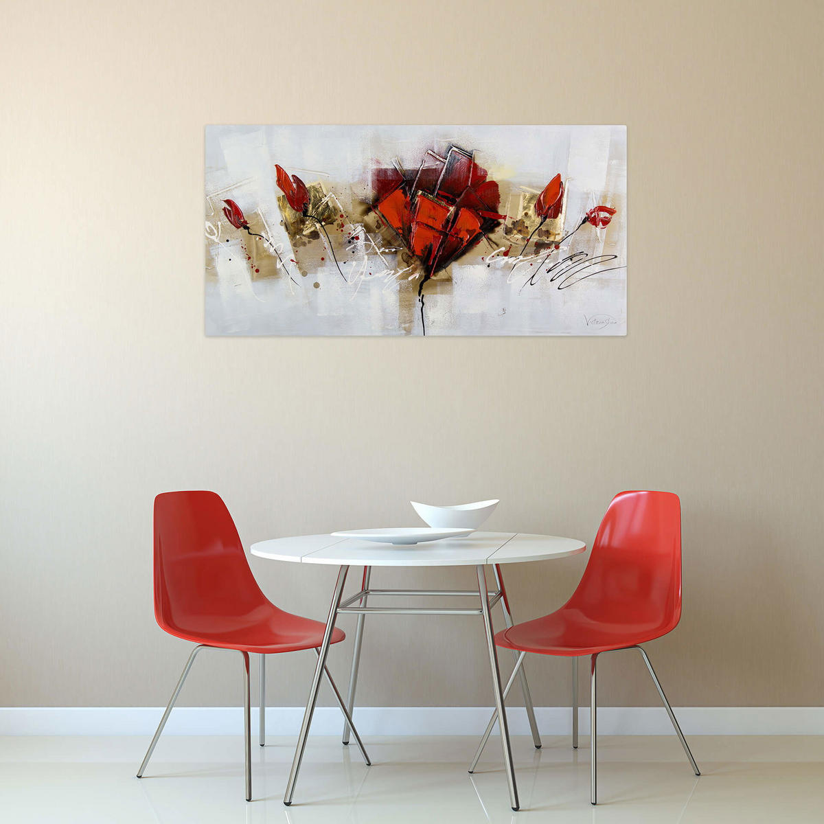 ÖLGEMÄLDE 100/50 cm - Rot, Holz/Textil (2.32/50cm) - KUNSTLOFT