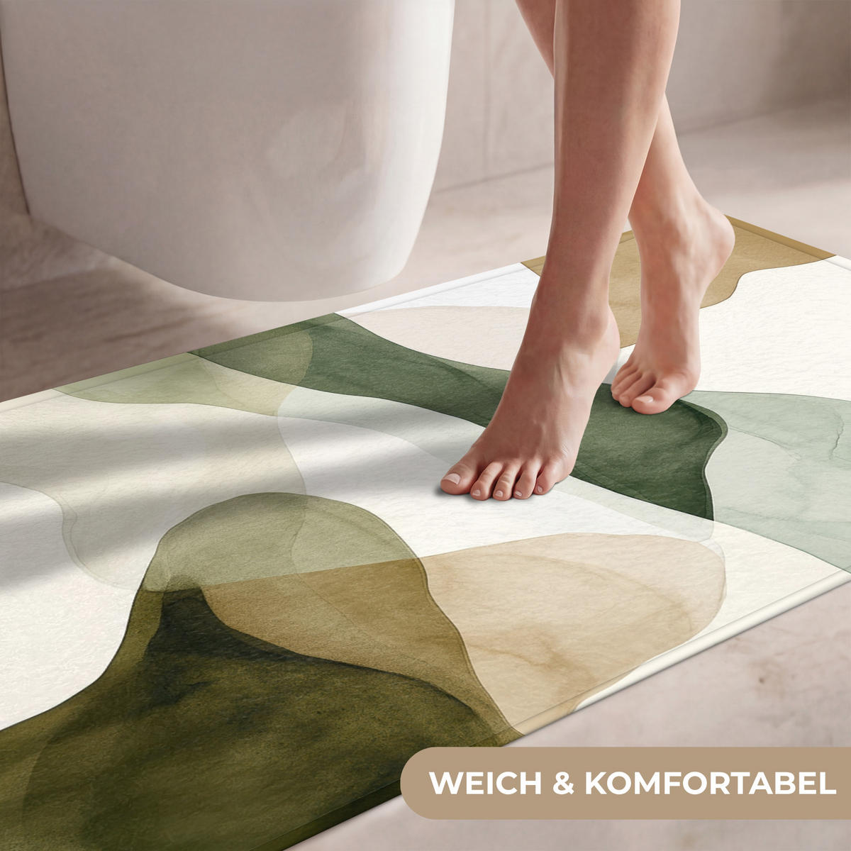 WC-VORLEGER Japandi - Abstrakt - Grün WC Teppich 120x60 cm - Grün, Kunststoff/Textil (120/1cm) - OnlyWow