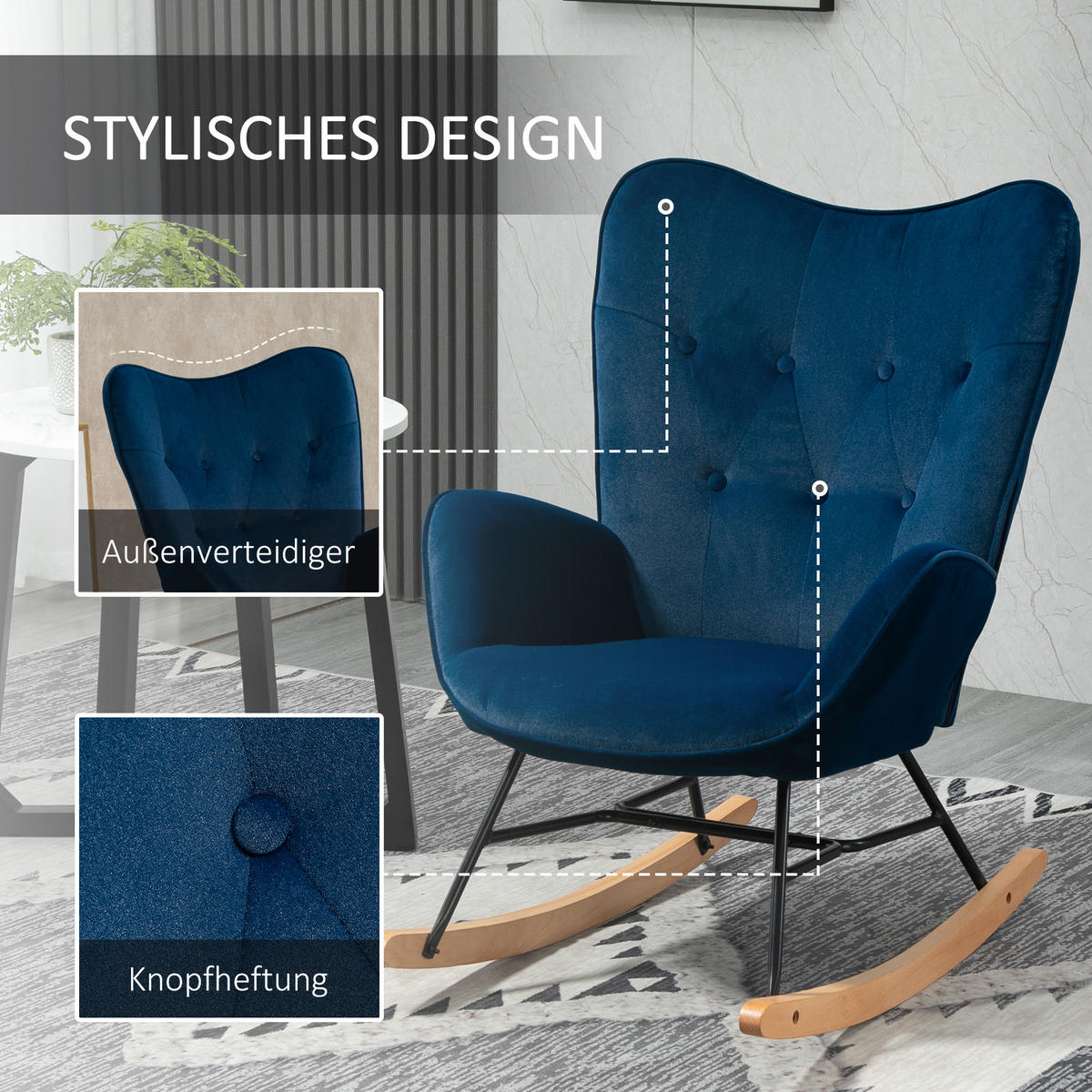 SCHAUKELSTUHL, ergonomisch Schwingsessel, Armlehnsessel, Stillsessel, Blau - Blau, Textil (70/96/65cm) - HOMCOM