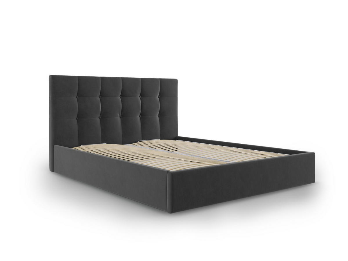 BETT mit Bettkasten und Kopfteil Phaedra aus Samt dunkelgrau 160x200cm - Dunkelgrau, Textil (160/200cm) - Micadoni