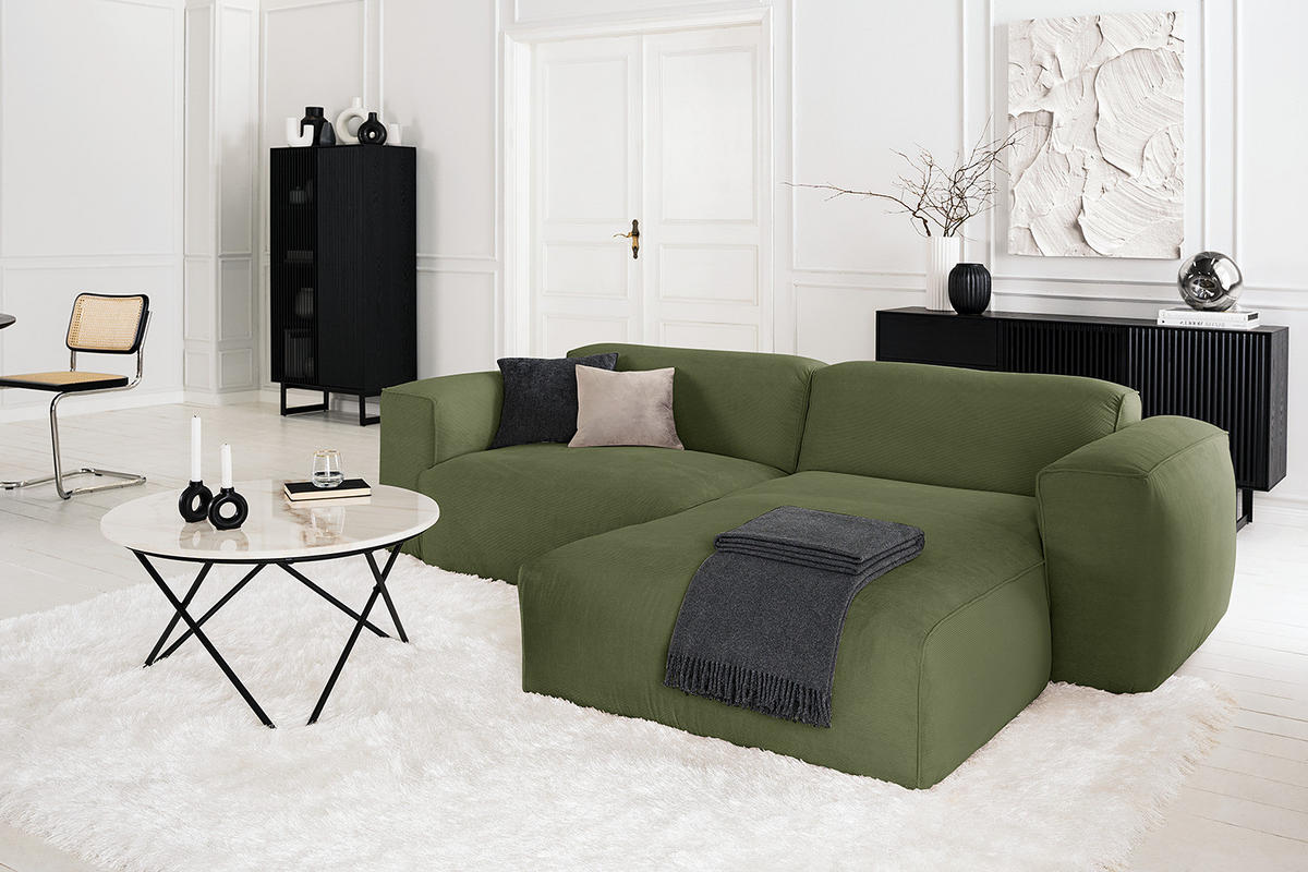 1,5-SITZER ECKSOFA mit Longchair - Dunkelgrün/Schwarz, Textil (260/173cm) - home24