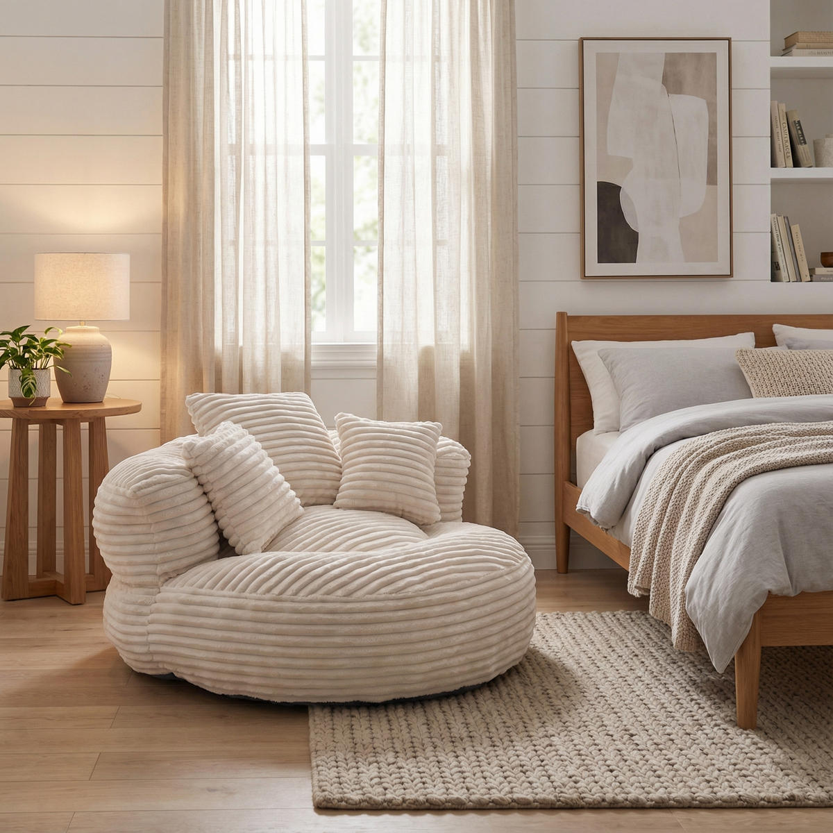 SITZSACK in Chenille mit 3 Kissen - Beige, Textil (108/52/108cm) - Urban Meuble