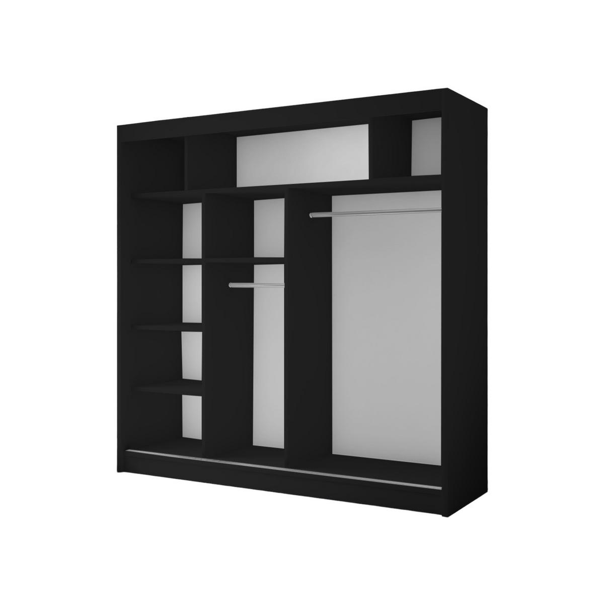 SCHWEBETÜRENSCHRANK Lili 200 cm mit Lamellen 2-türig, schwarz, Lamelle wotan - Eiche Wotan/Schwarz, Kunststoff (200/215/61cm) - Margaret Hadas24