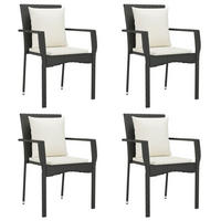 GARTENSTÜHLE mit Kissen 4 Stk. Poly Rattan Schwarz - Schwarz/Weiß, Holz (59/88/53.5cm) - furnicato