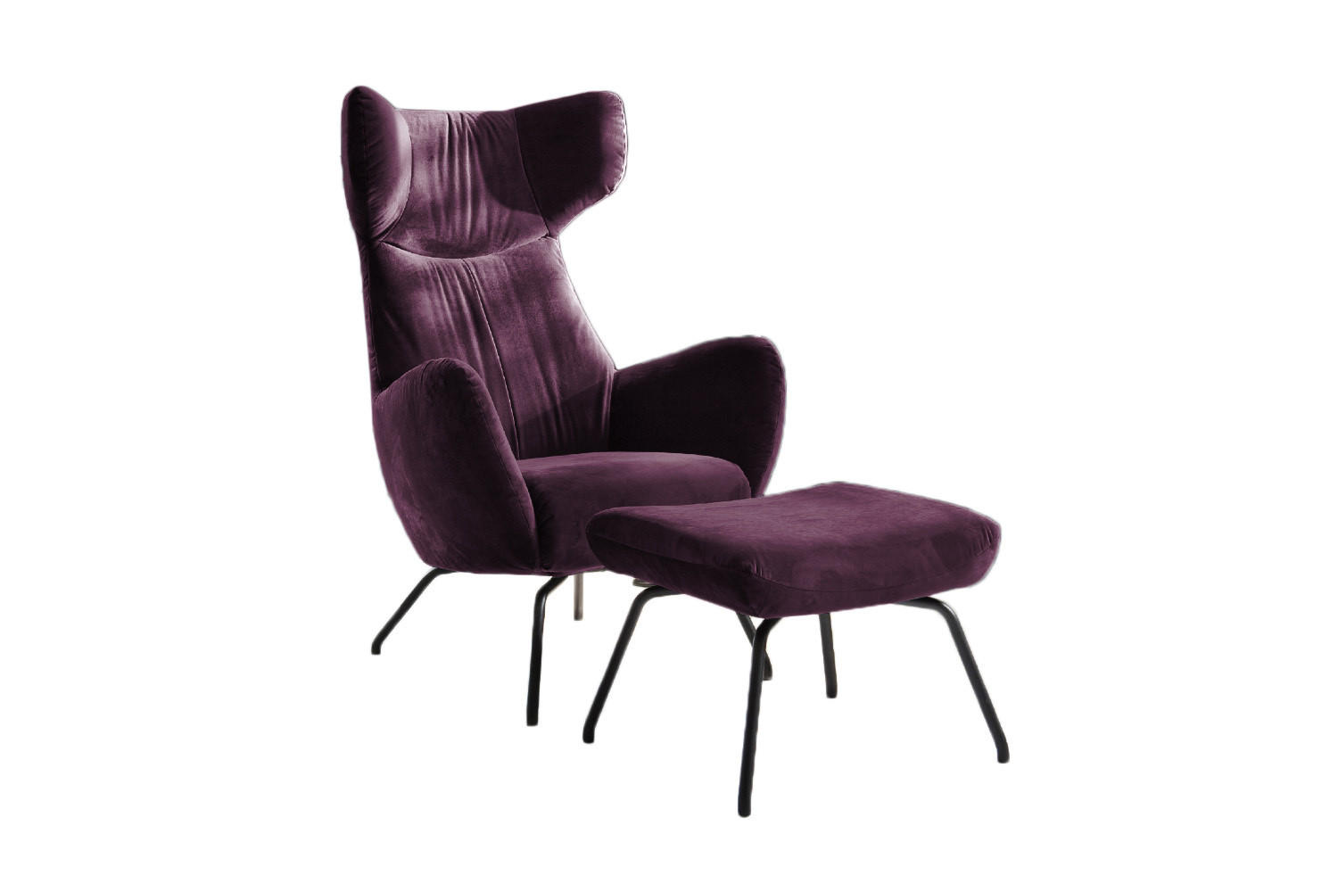 SESSEL MIT HOCKER LOTTE Violett Velvet - Violett/Schwarz, Textil (79/117/82cm) - KAWOLA