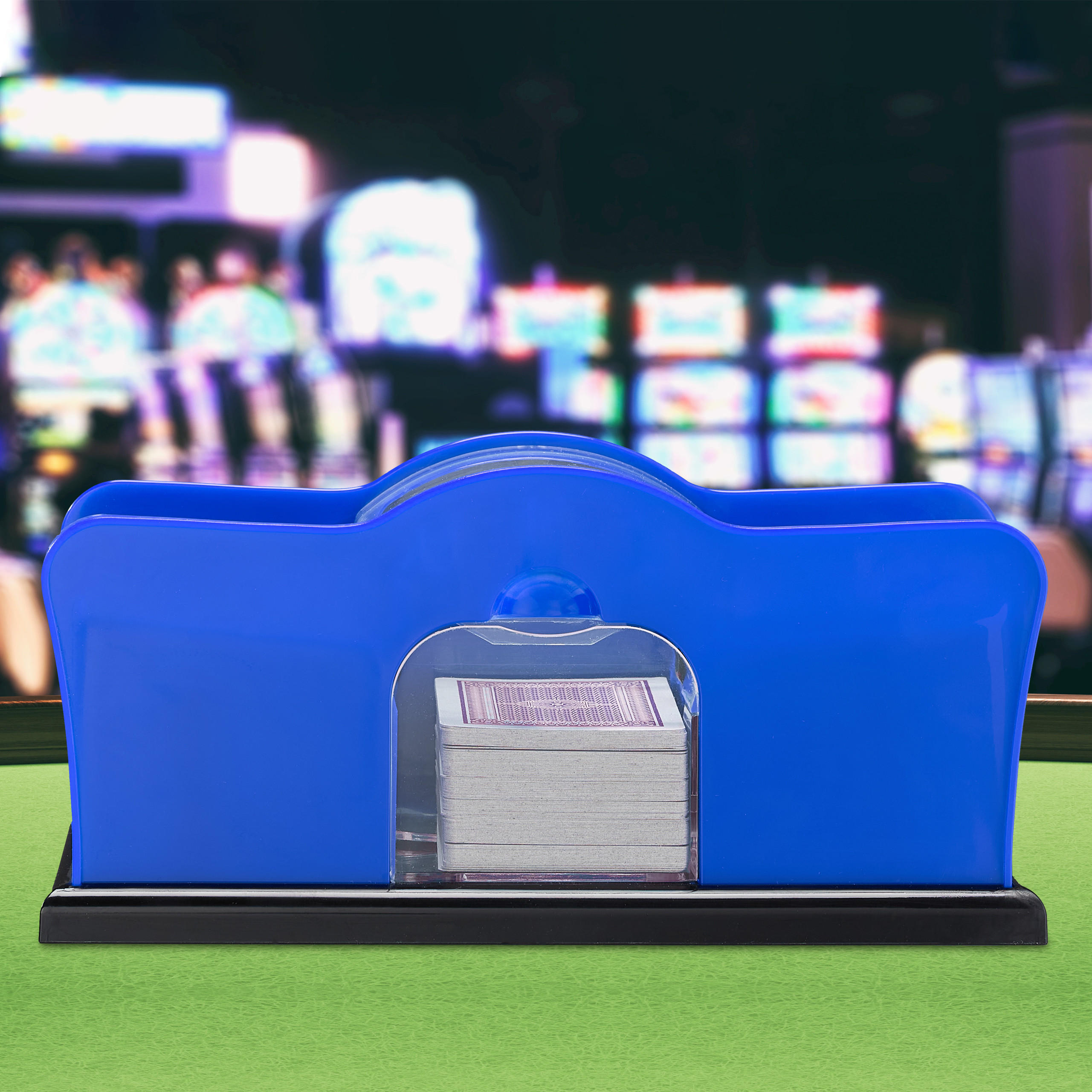 KARTENMISCHMASCHINE manuell - Blau, Kunststoff (23/15cm) - Relaxdays