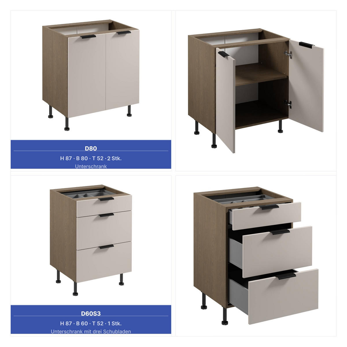 WINKELKÜCHE 385 x 285 cm - Sorento KS11-M385 - in Beige / Dunkle Eiche - Eichefarben/Beige, Holz/Metall (670/247/58cm)