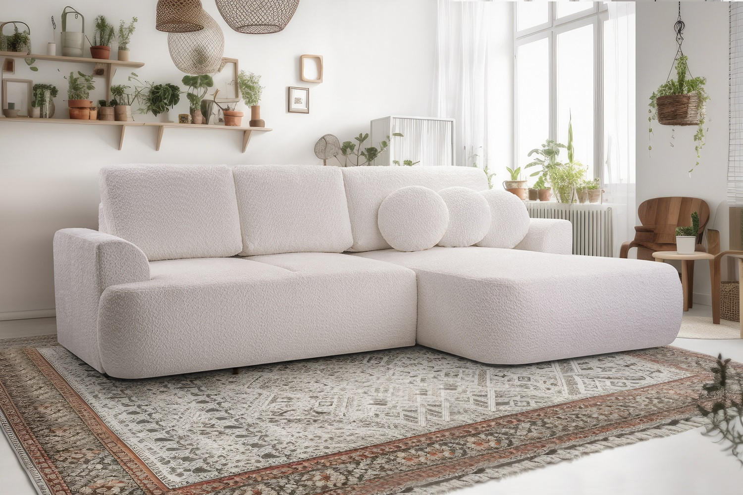 ECKSOFA VELOS Schwarz L - Rechts Bouclé - Schwarz, Kunststoff/Textil (260/168cm) - Luxkor24