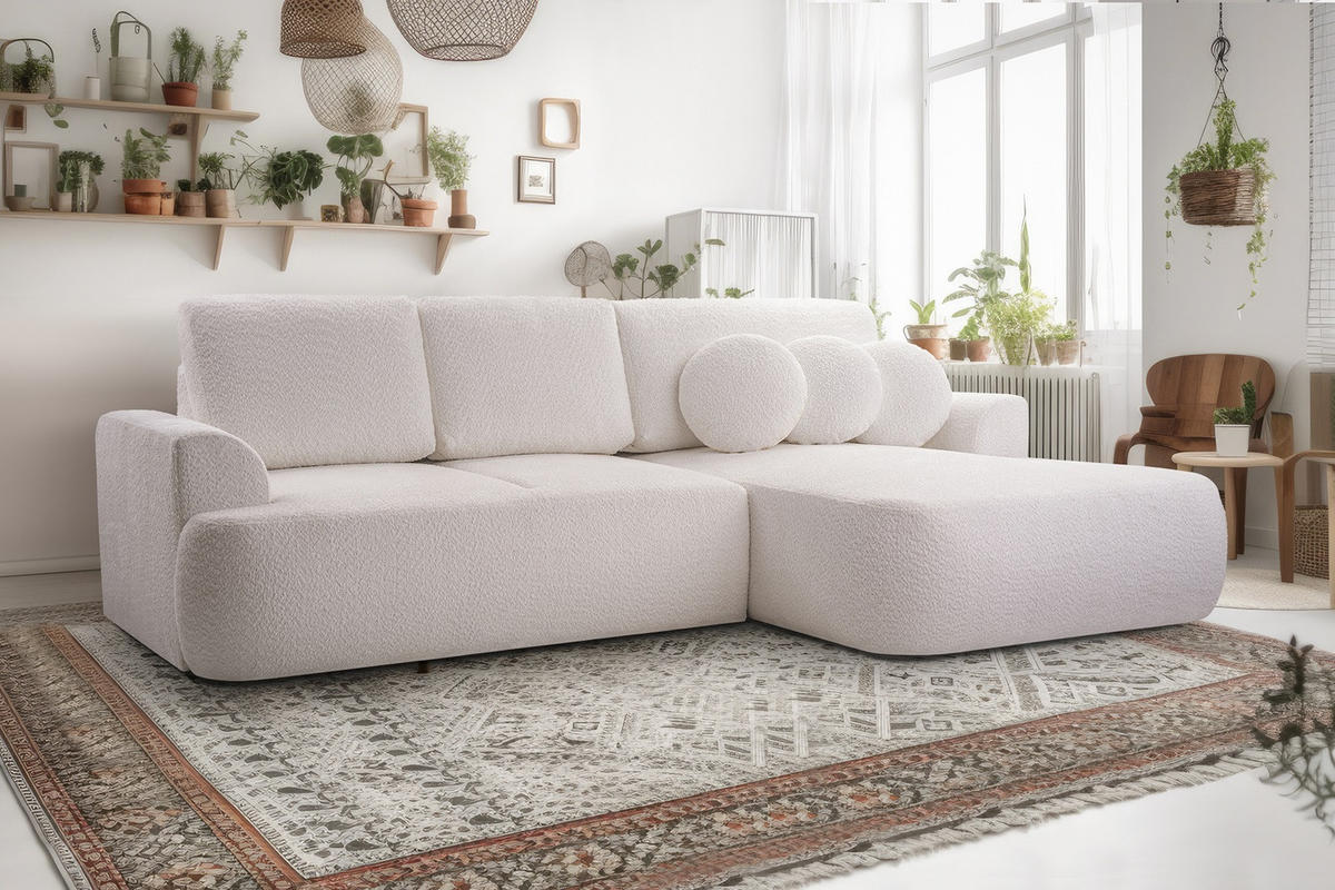 ECKSOFA VELOS Schwarz L - Rechts Bouclé - Schwarz, Kunststoff/Textil (260/168cm) - Luxkor24