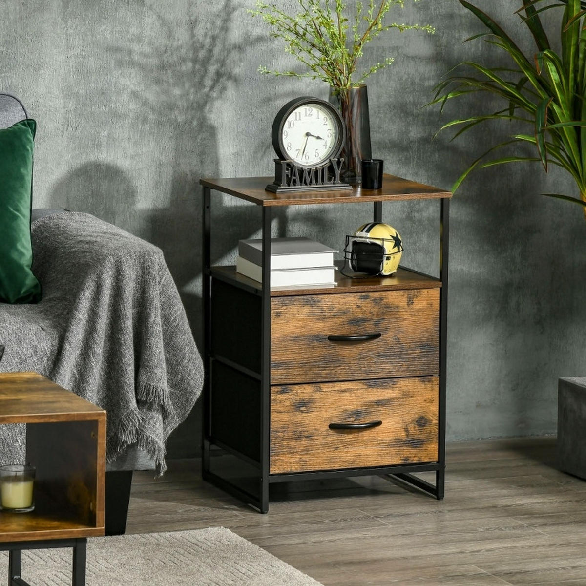 KOMMODE 45/40/70,5 cm in Braun mit 2 Stoffschubladen und 2 Ablagen - Braun, Kunststoff (45/70.5/40cm) - BEAOK