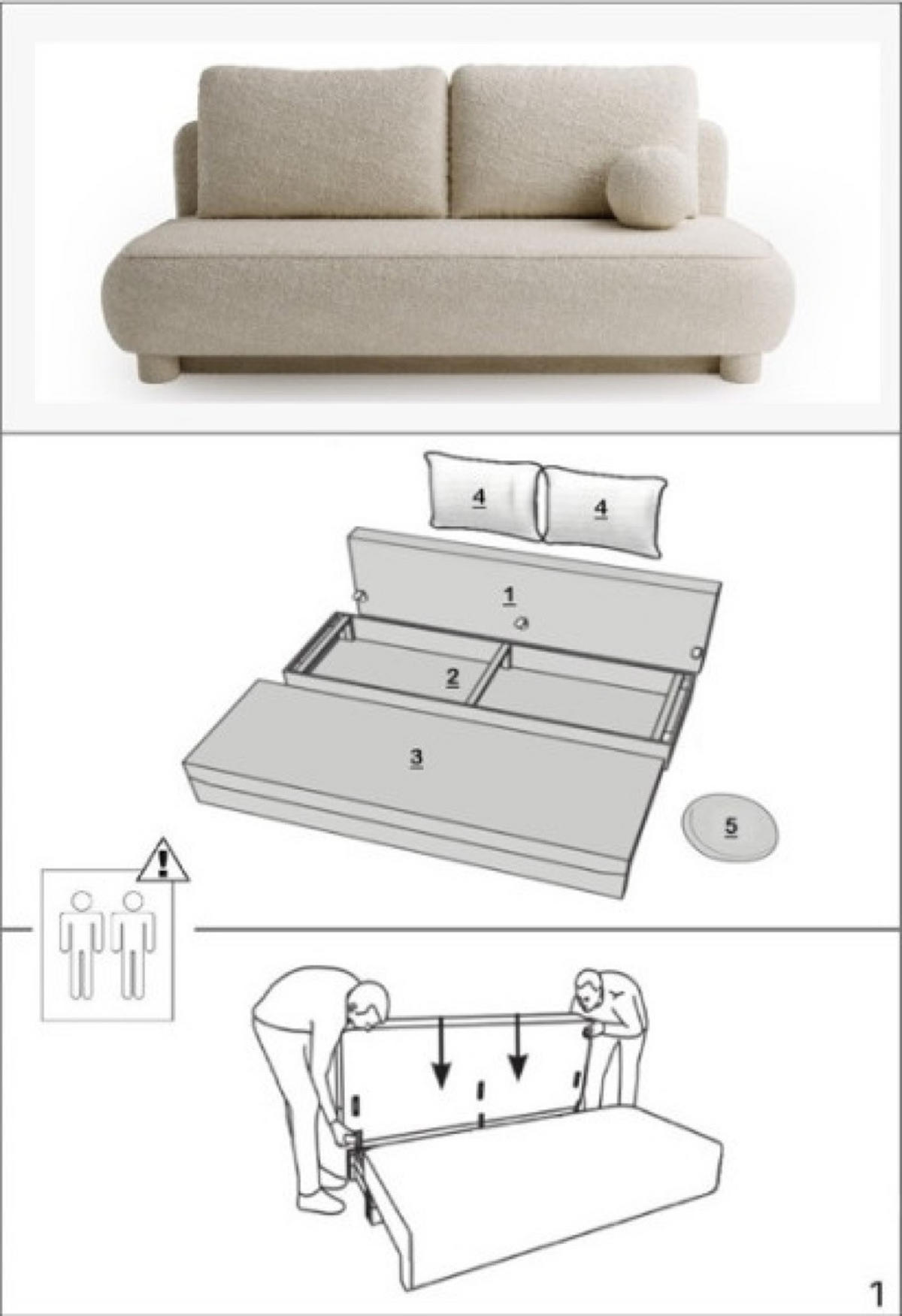 SITZSOFA Weiß MAJA Mit Schlaffunktion Bouclé - Weiß, Textil (209/96/96cm) - Sepro Meble