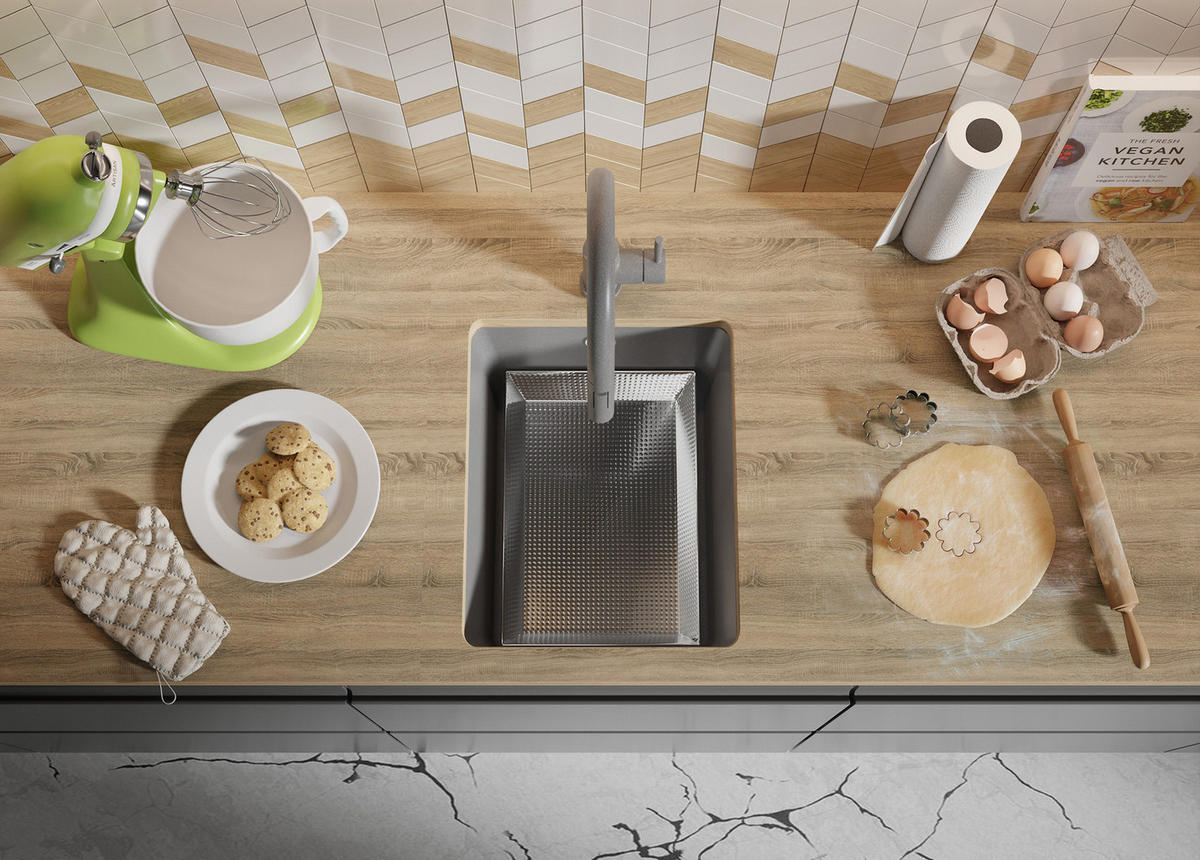 UNTERBAUSPÜLE GRANIT Venedig Easy, 2-er set Grau 36/44 cm 1 Becken + Ablauf-Set ab 40er Unterschrank - Grau, Kunststoff (36/20/44cm) - Primagran